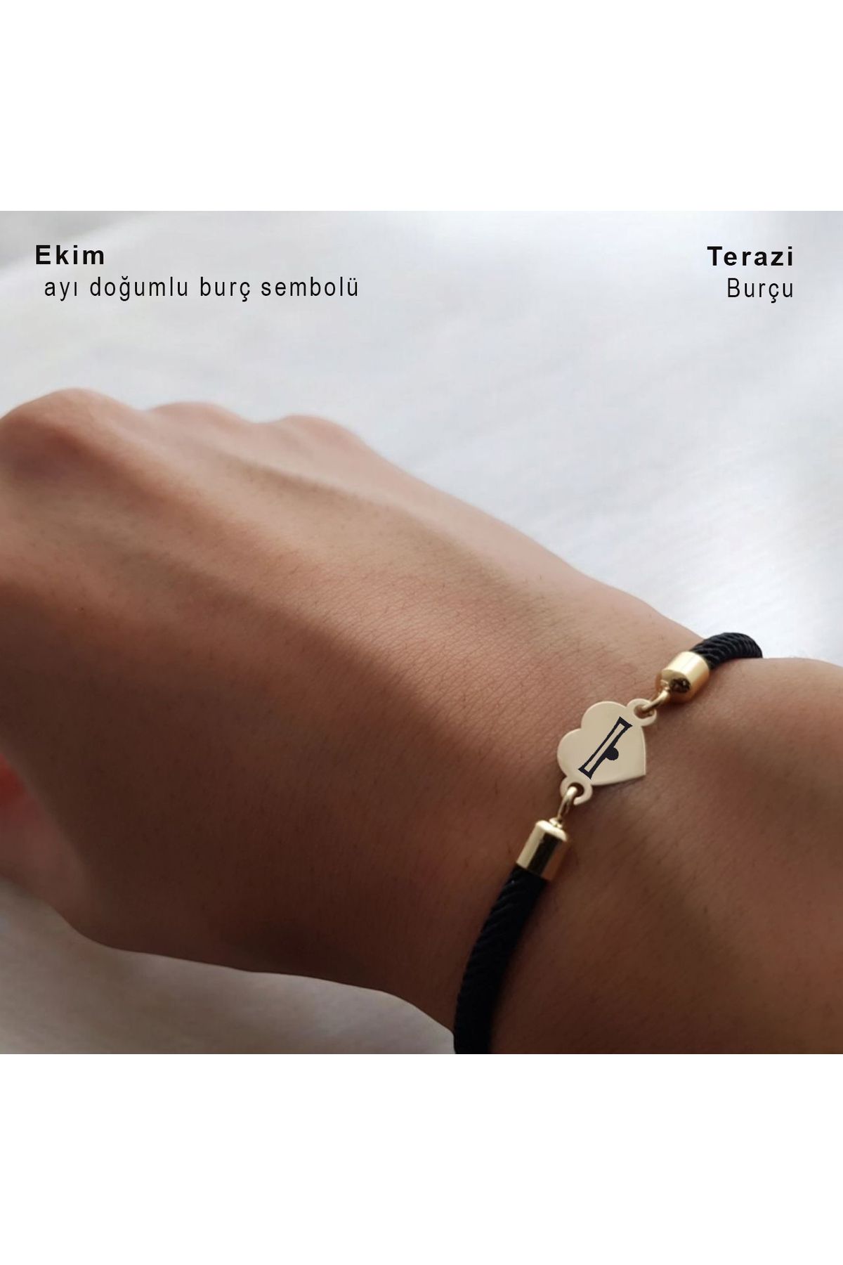 ARCHINO GOLD Ekim Ayı Doğumları İçin Kalp Motifli 14 Ayar Altın Plakalı Örgülü Hediye Bileklik-475doğumay-siyah