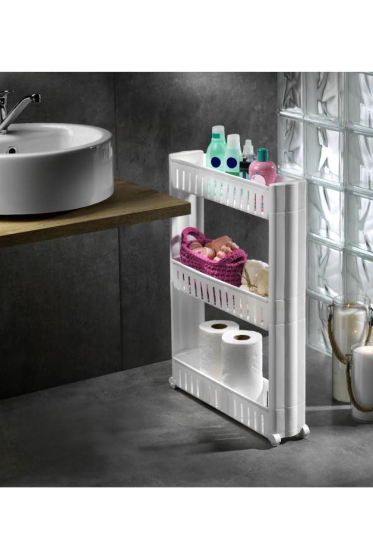 PANJI Slim Raf 3 Katlı Çok Amaçlı Tekerlekli Organizer Mutfak Rafı Banyo Düzenleyicisi (BEYAZ)