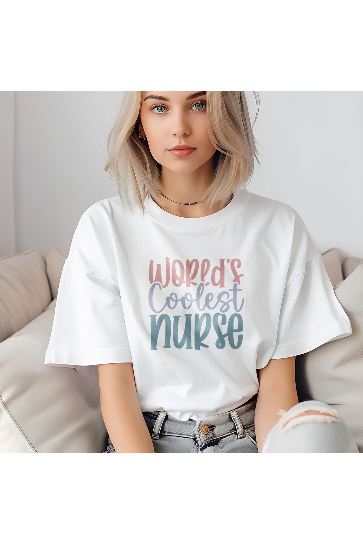 giftkonsept World'S Coolest Nurse Hemşire Hediyelik %100 Pamuklu Regular Beyaz Tişört