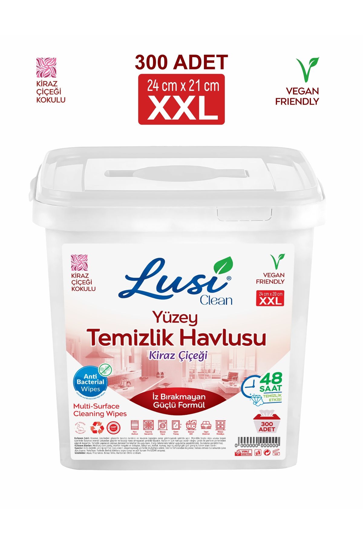 lusi clean Yüzey Temizlik Havlusu Kiraz Çiçeği Islak Kova Mendil 300 Adet XXL