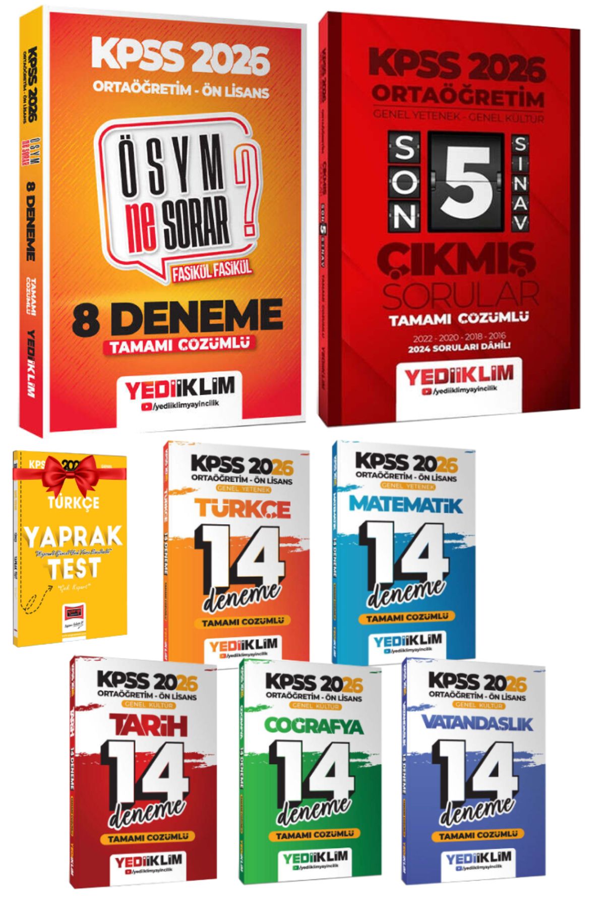 Yediiklim Yayınları 2026 Yediiklim KPSS Ortaöğretim Ön Lisans Deneme+Ortaöğretim Çıkmış Sorular+KPSS Deneme Seti