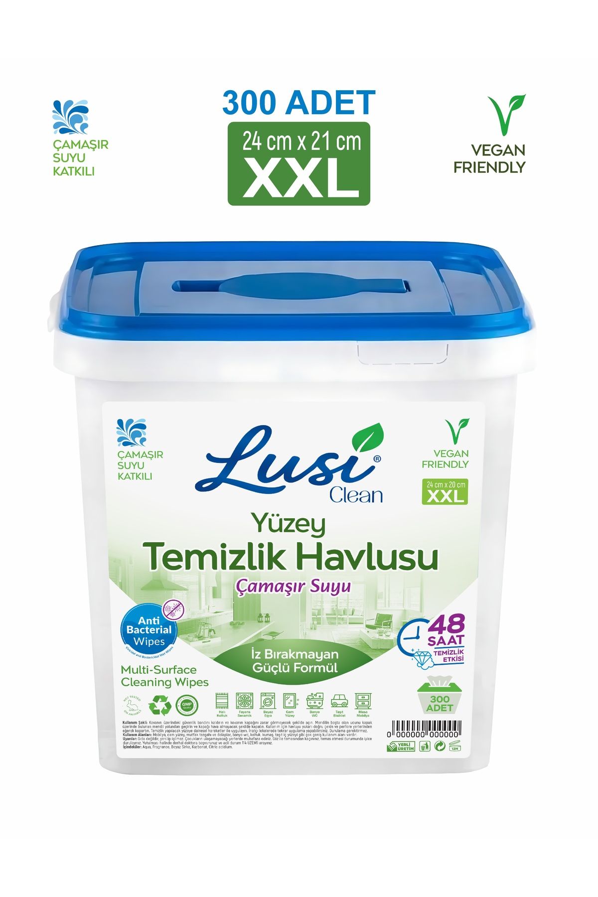 lusi clean Yüzey Temizlik Havlusu Çamaşır Sulu Islak Kova Mendil 300 Adet XXL