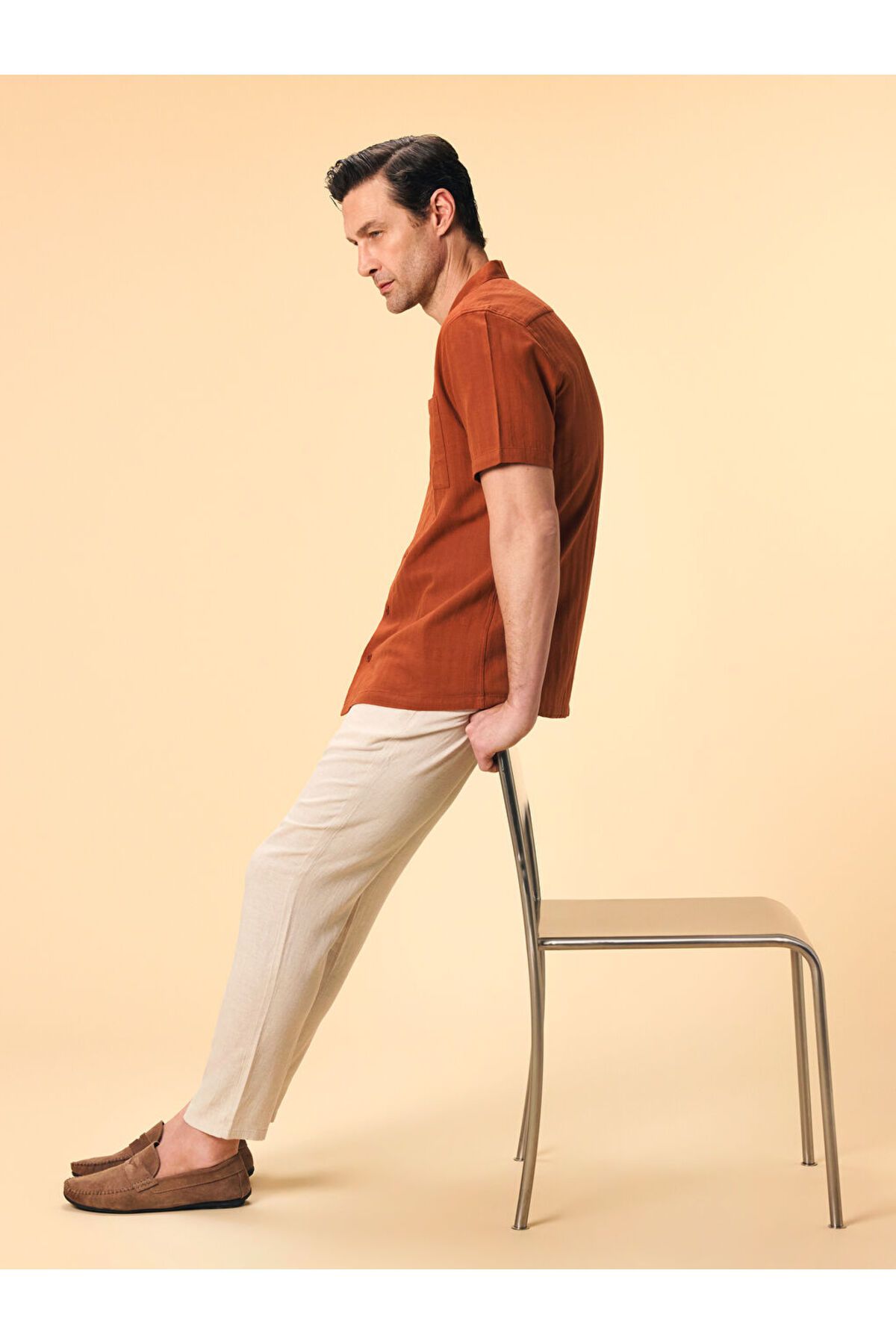 LC Waikiki LCWAIKIKI Classic Bej Standart Kalıp Keten Karışımlı Erkek Chino Pantolon S51104Z8NVY25