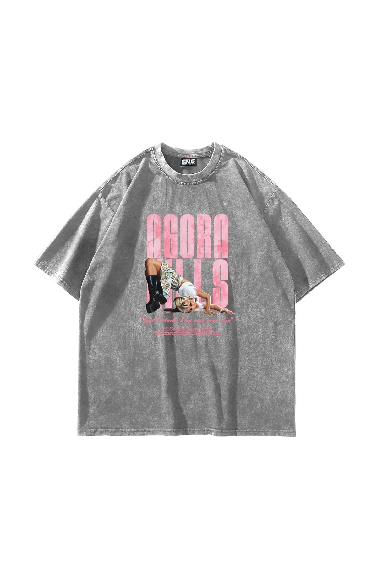 Bak Moda Agora Hills Baskılı Oversize Unisex Yıkamalı Beyaz Tshirt