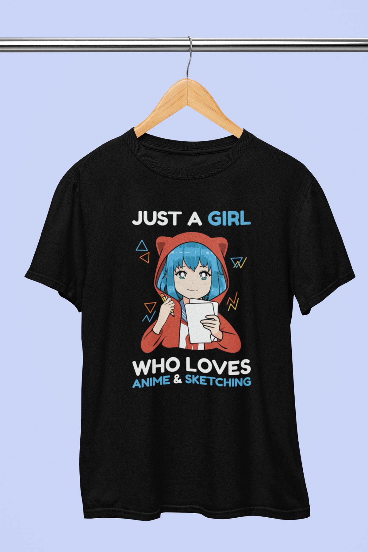 giftkonsept Just A Girl Anime & Sketching Anime Hediyelik %100 Pamuklu Regular Siyah Tişört