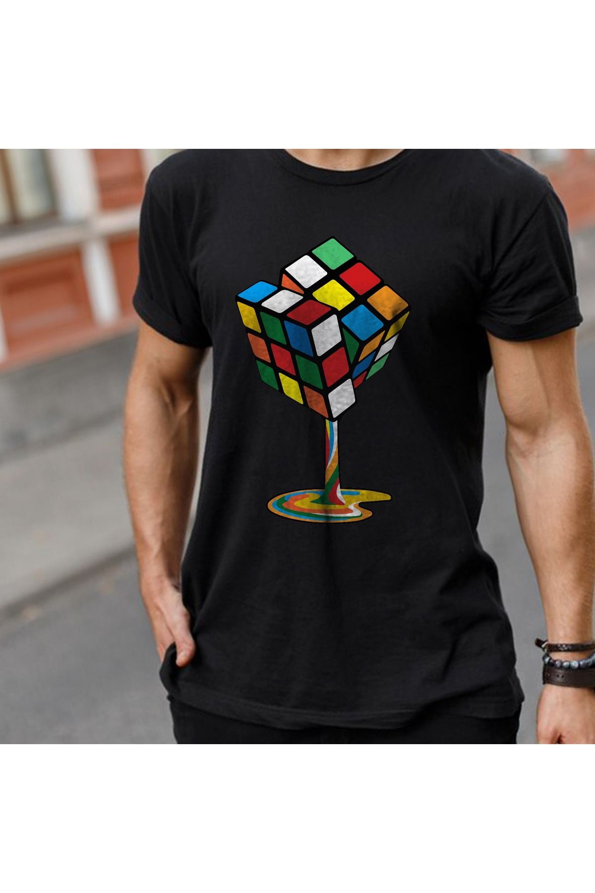 aynewmoda Büyük Beden Kayık Yaka (rubic cube) Baskılı Oversize %100 Pamuk T-shirt