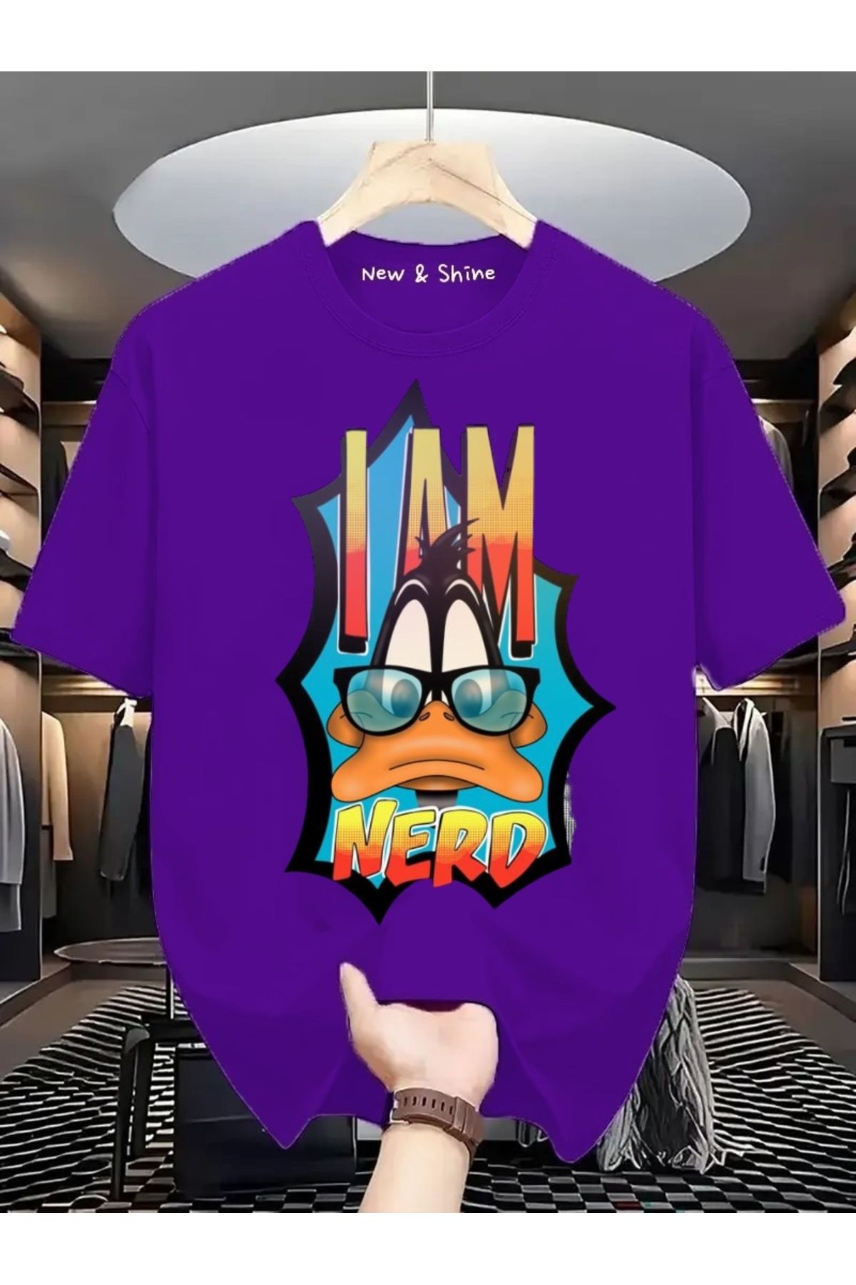 New Shine I'm Nerd Duffy Duck Baskılı Oversize T-Shirt