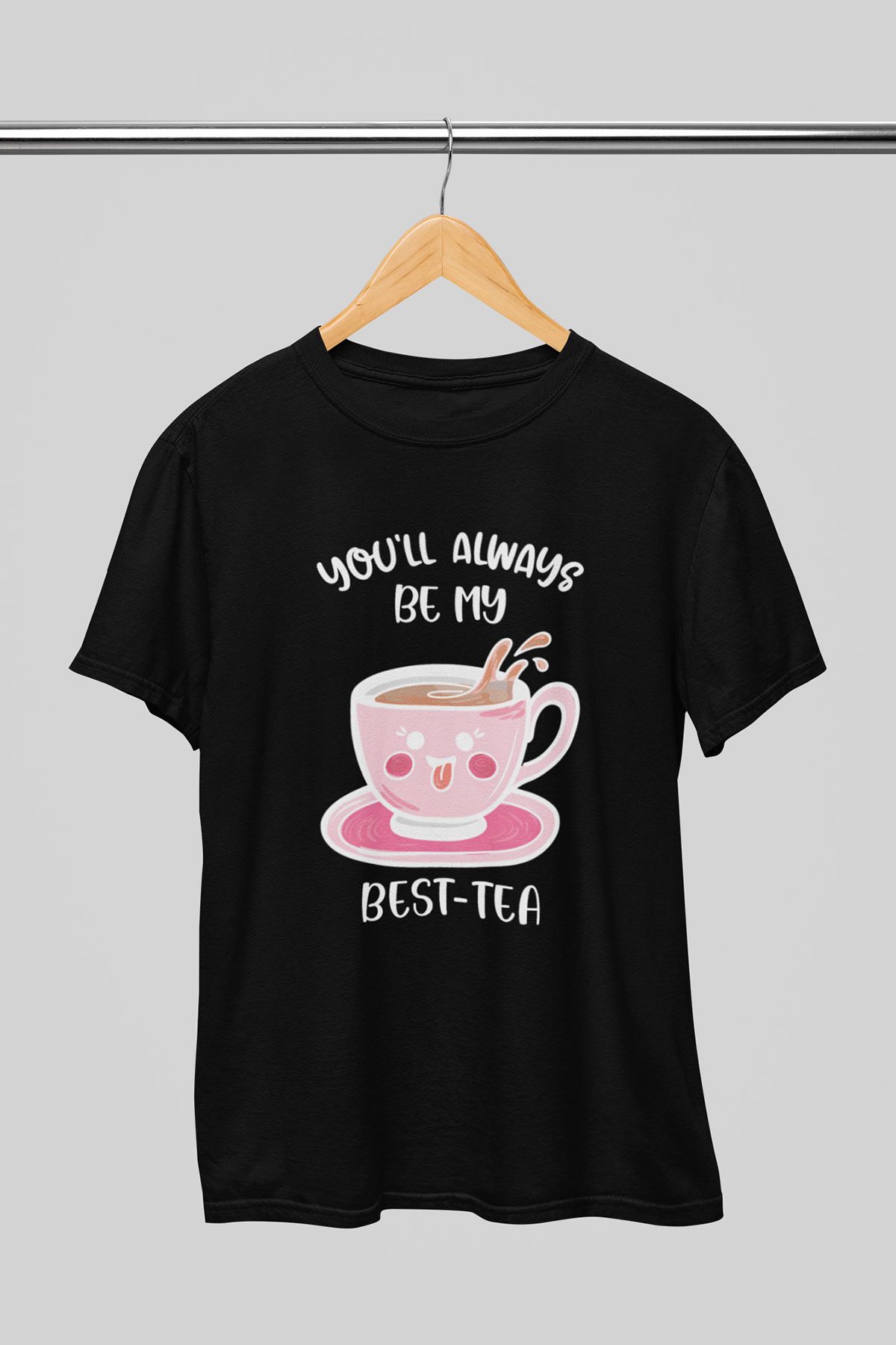 giftkonsept You'll Always Be My Best Tea Arkadaşlık Hediyelik %100 Pamuklu Regular Siyah Tişört