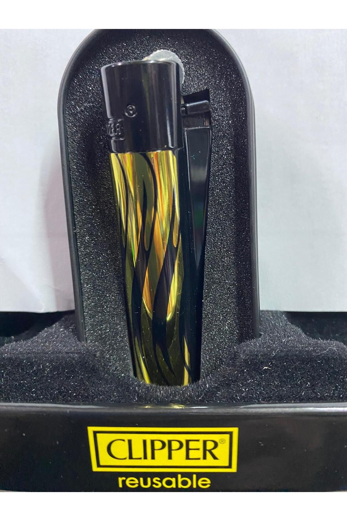 Clipper SİYAH GOLD DESENLİ TAŞLI ÇAKMAK