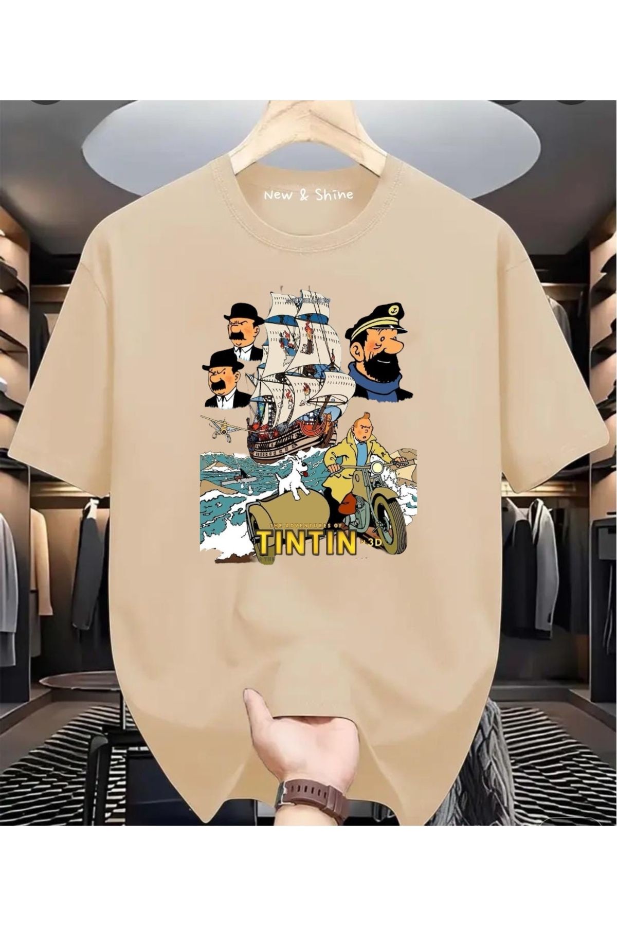 New Shine Tintin Kaptan Baskılı Oversize T-Shirt
