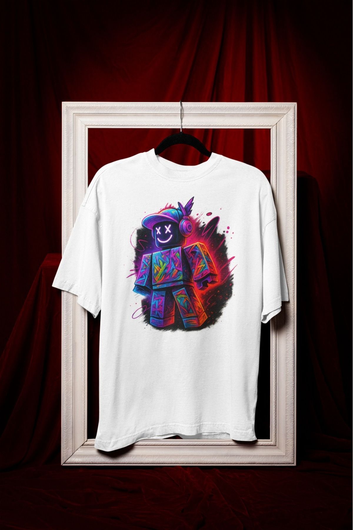 ABAS T-shirt pamuklı renkli çılgın robot 3D baskılı oversize tişört