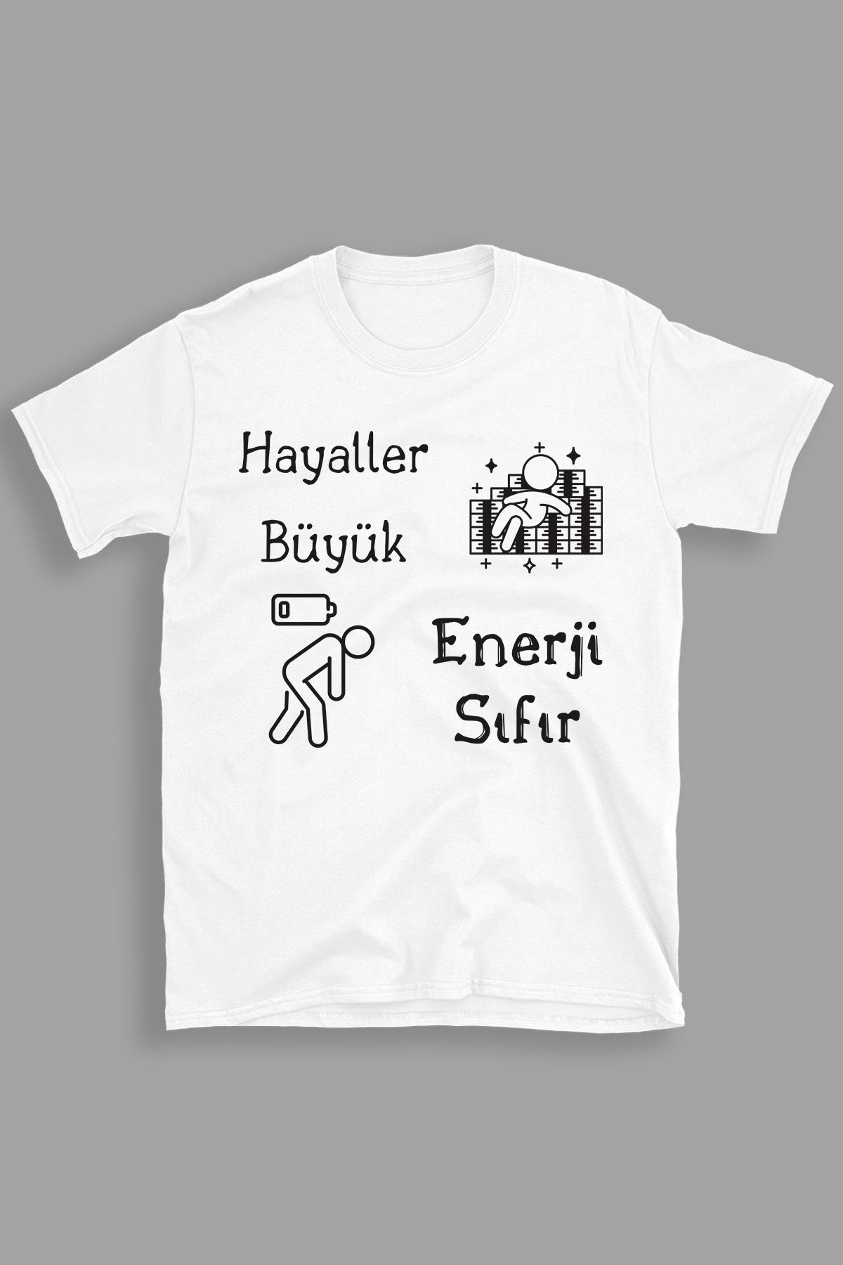 giftkonsept Hayaller Büyük Bütçe Küçük Baskılı Komik Hediyelik %100 Pamuklu Regular Beyaz Tişört