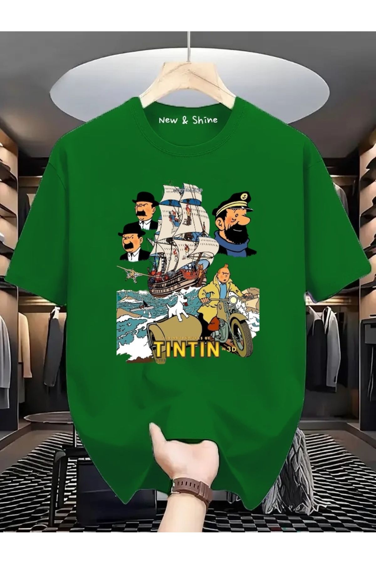New Shine Tintin Kaptan Baskılı Oversize T-Shirt
