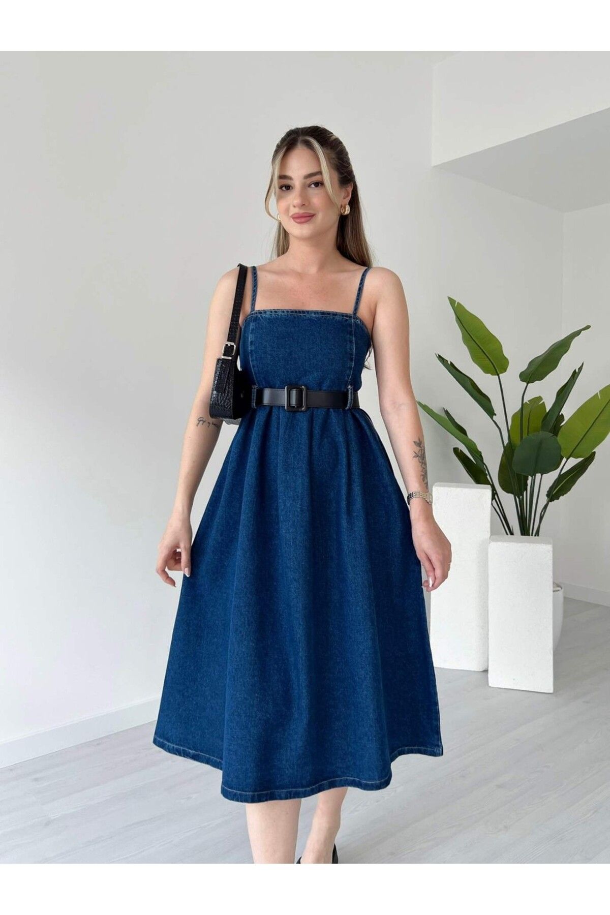 tiamoda Askılı Denim Elbise