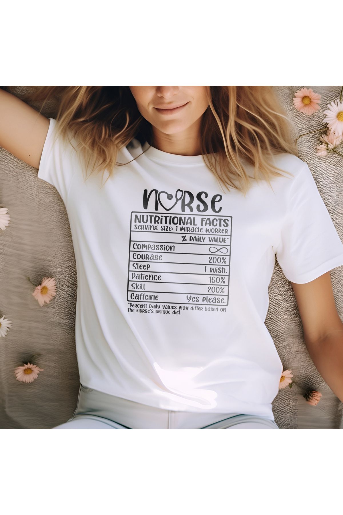 giftkonsept Nurse Nutritional Facts Hemşire Hediyelik %100 Pamuklu Regular Beyaz Tişört