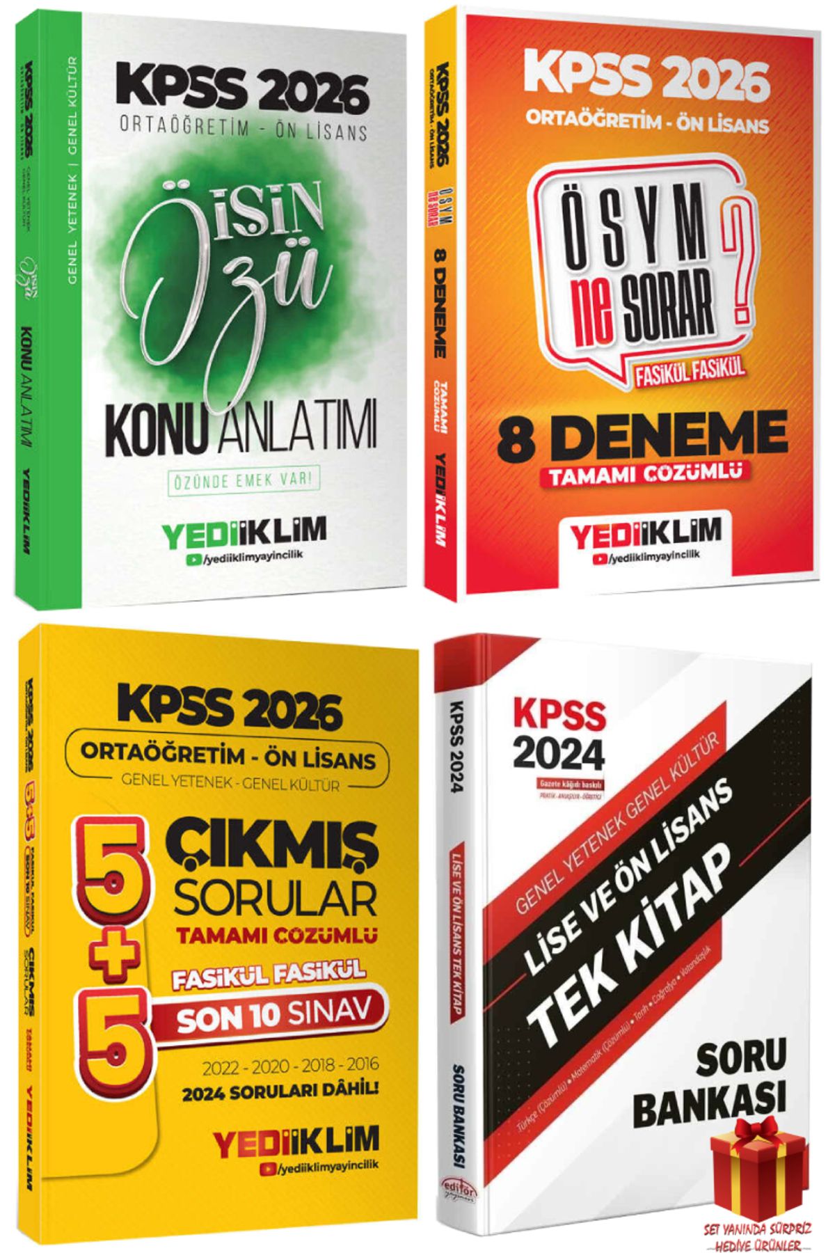 Yediiklim Yayınları 2026 Yediiklim KPSS Ortaöğretim Ön Lisans Konu Anlatım+Ortaöğretim Ön Lisans Deneme+Çıkmış S+Soru B