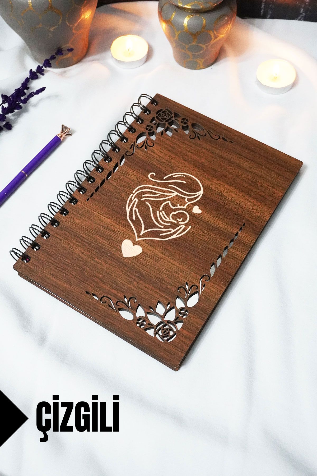 markcat Anne Bebek Ahşap Kapaklı Spiralli Defter - Çizgili Defter - 60 yaprak (120 sayfa) - A5 15x21 cm