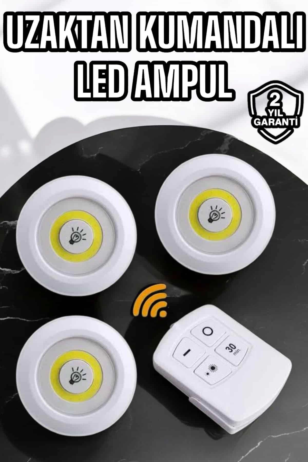 Heez Spot Lamba Led Işık 3'lü Uzaktan Kumandalı Pilli Yapışkanlı Kablosuz
