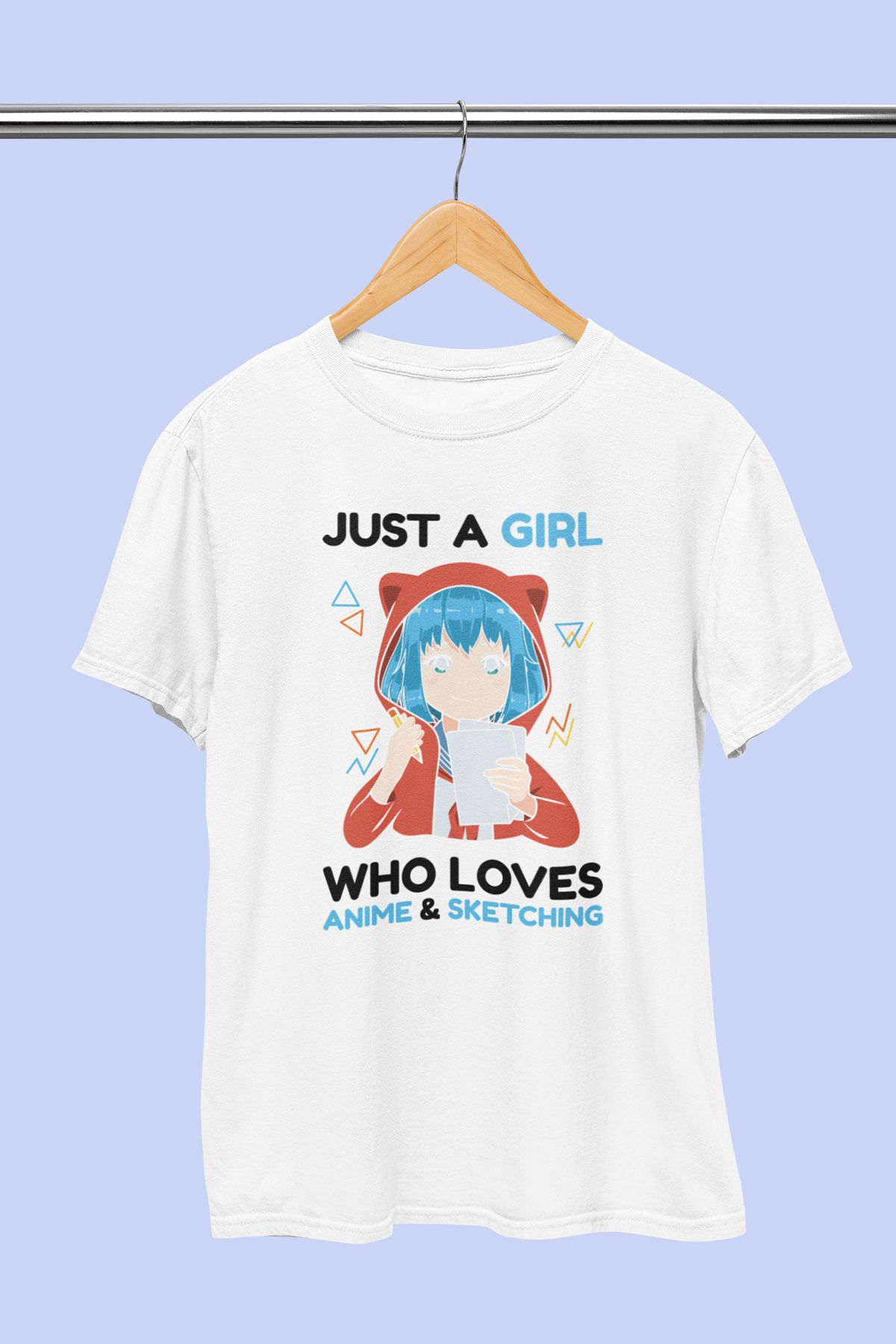 giftkonsept Just A Girl Anime & Sketching Anime Hediyelik %100 Pamuklu Regular Beyaz Tişört
