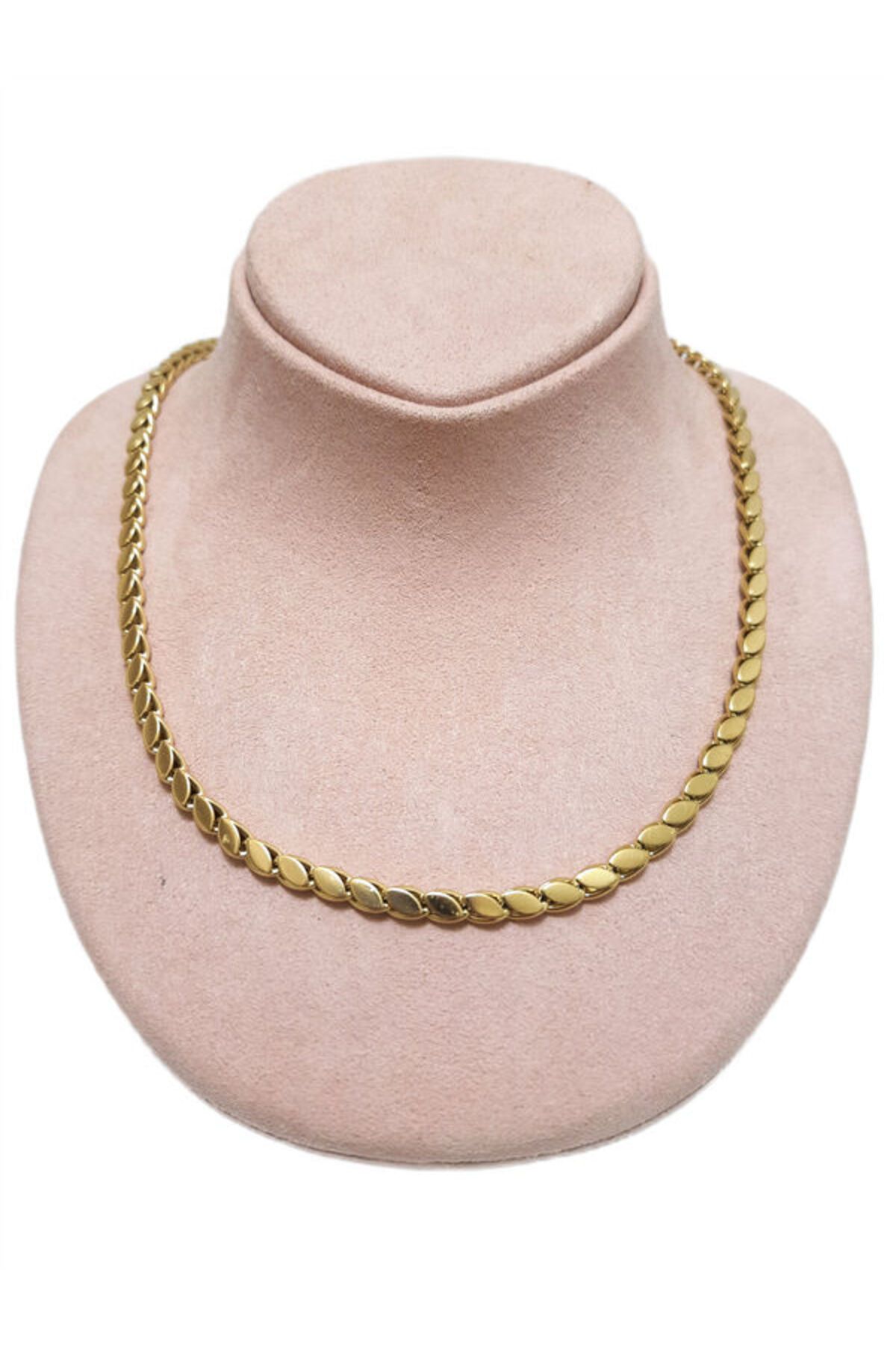Tasarım Çelik Kolye Arpa Zincir Model 0.4 mm Kalınlık 50-55 cm Uzunluk Altın Sarısı Gold