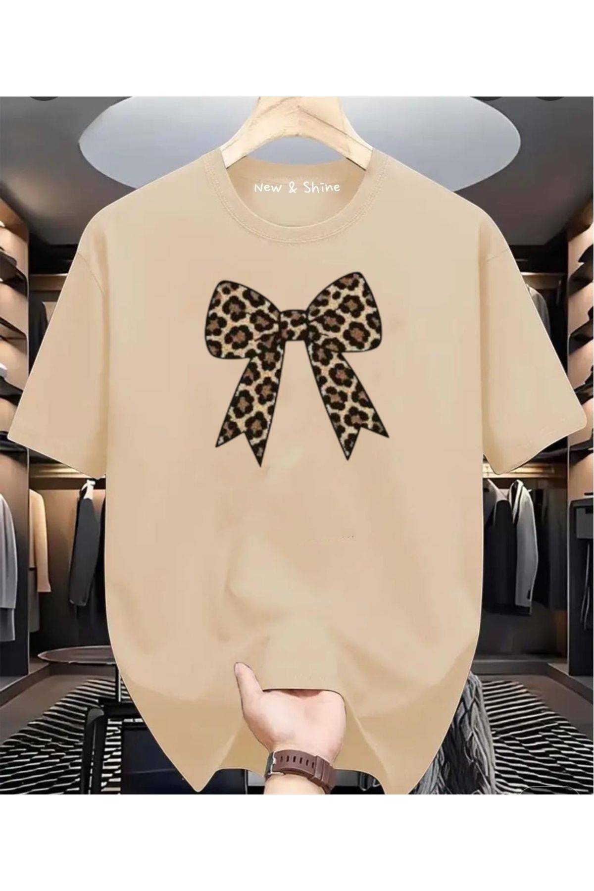 New Shine Fiyonk Leopar Baskılı Oversize T-Shirt