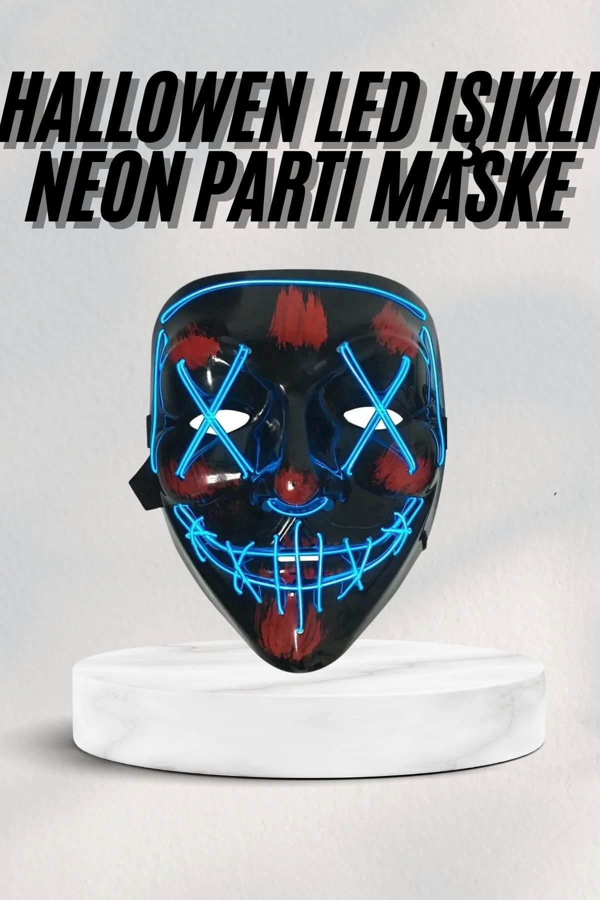 MELFSHOP Led Işıklı Neon Maske Cadılar Bayramı Maskesi Korkunç Korku Maskesi