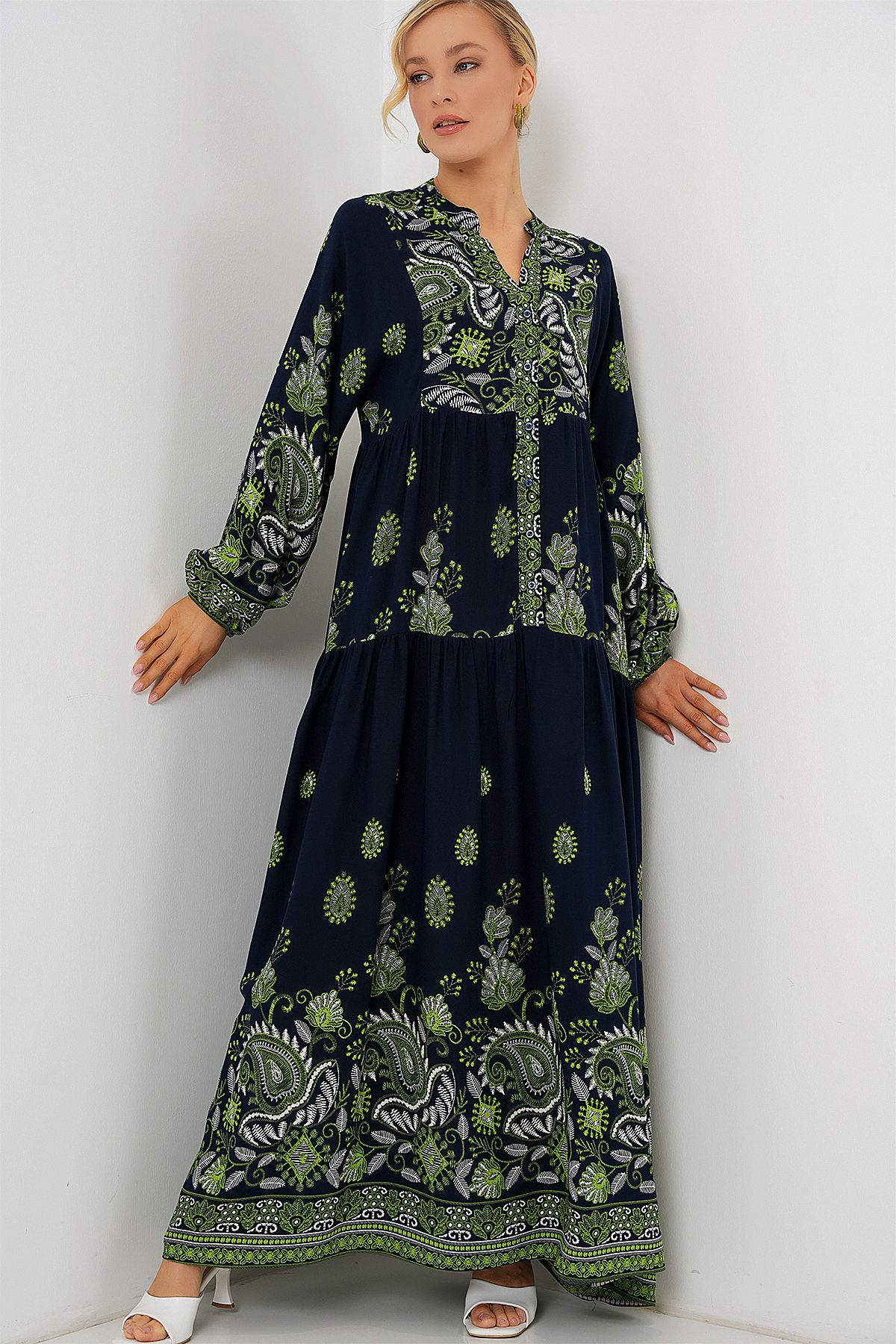Bigdart-2423 Φόρεμα Hijab με αυθεντικό σχέδιο - Navy Blue 13 3