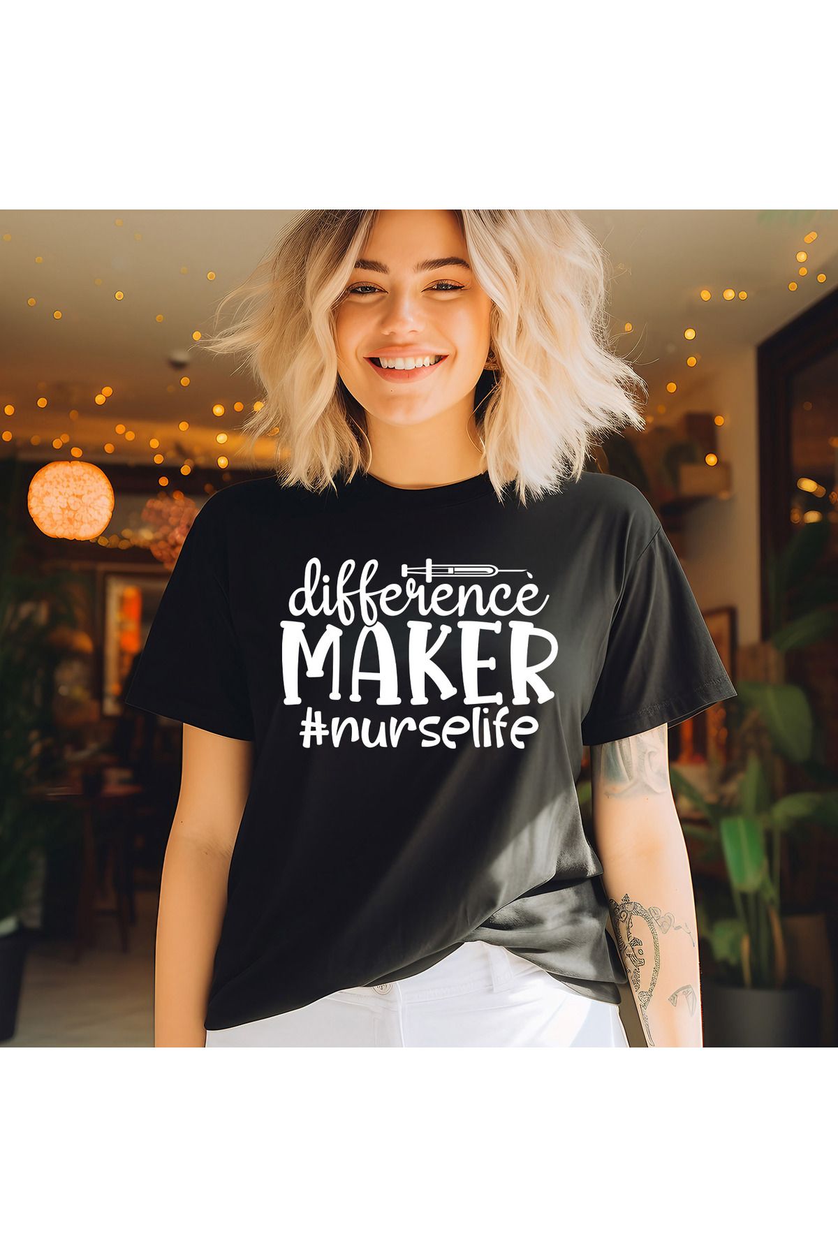 giftkonsept Difference Maker Hemşire Hediyelik %100 Pamuklu Regular Siyah Tişört