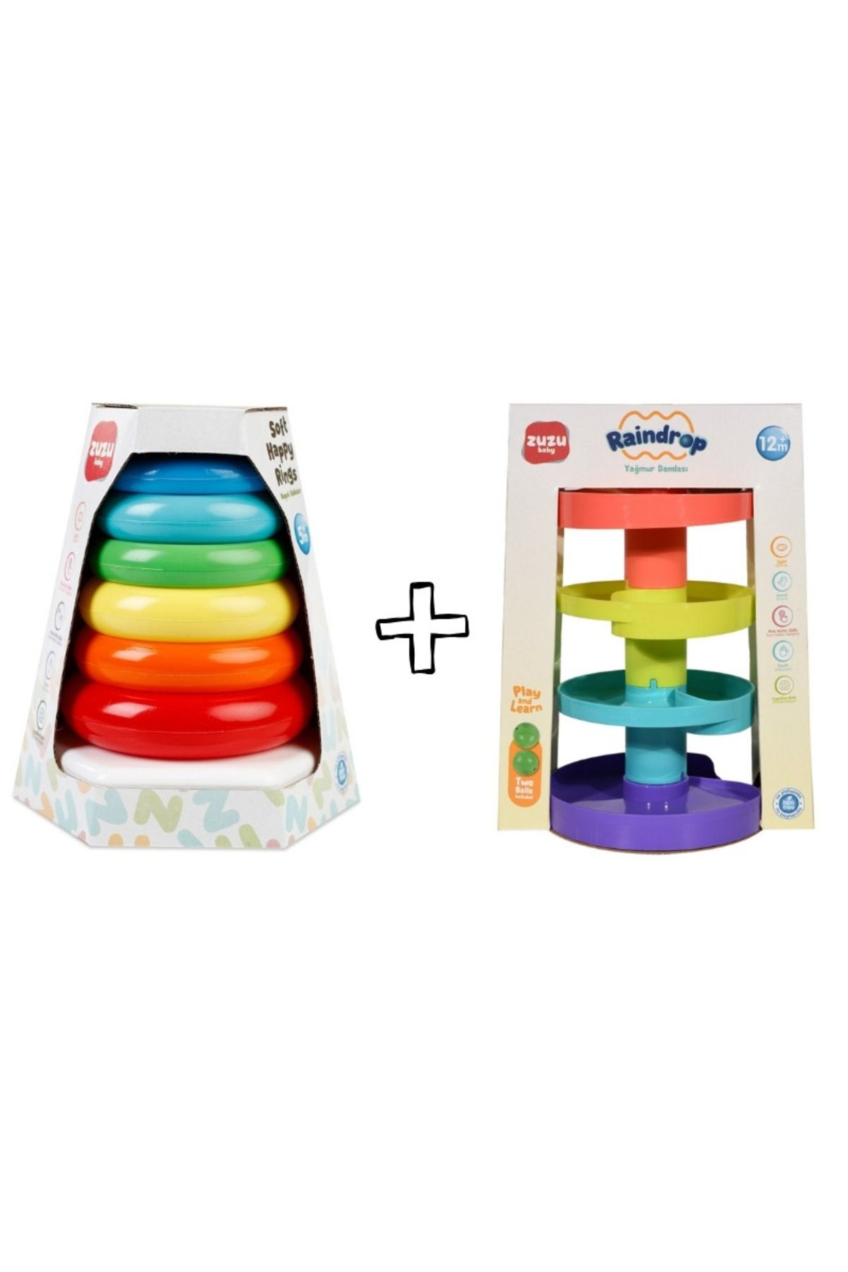 babydoor Toys Neşeli Halkalar ve Yağmur Damlası - Çıngıraklı Top Oyunu ikili set Eğitici Oyuncak Seti