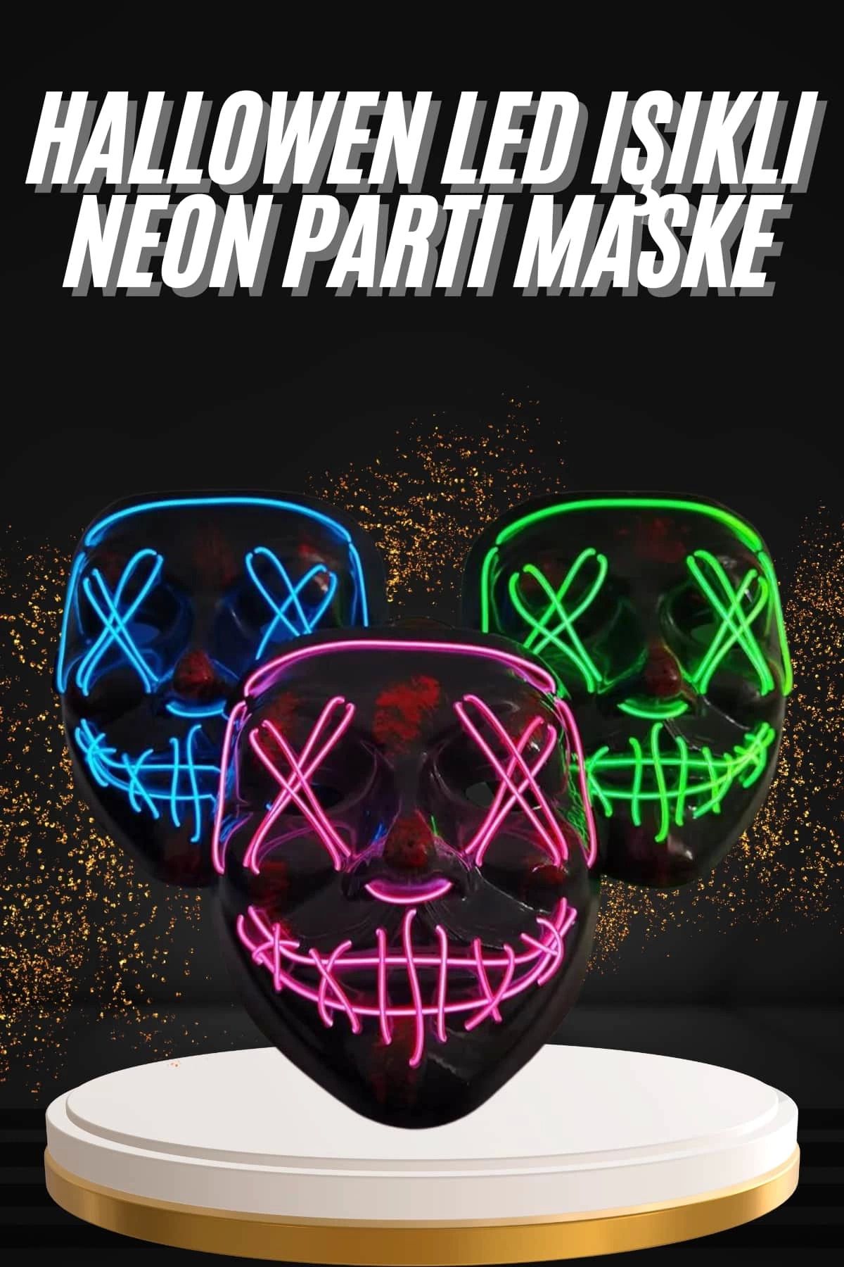 MELFSHOP Hallowen Parti Maskesi Neon Led Işıklı Maske 3 Modlu Cadılar Bayramı Maskesi