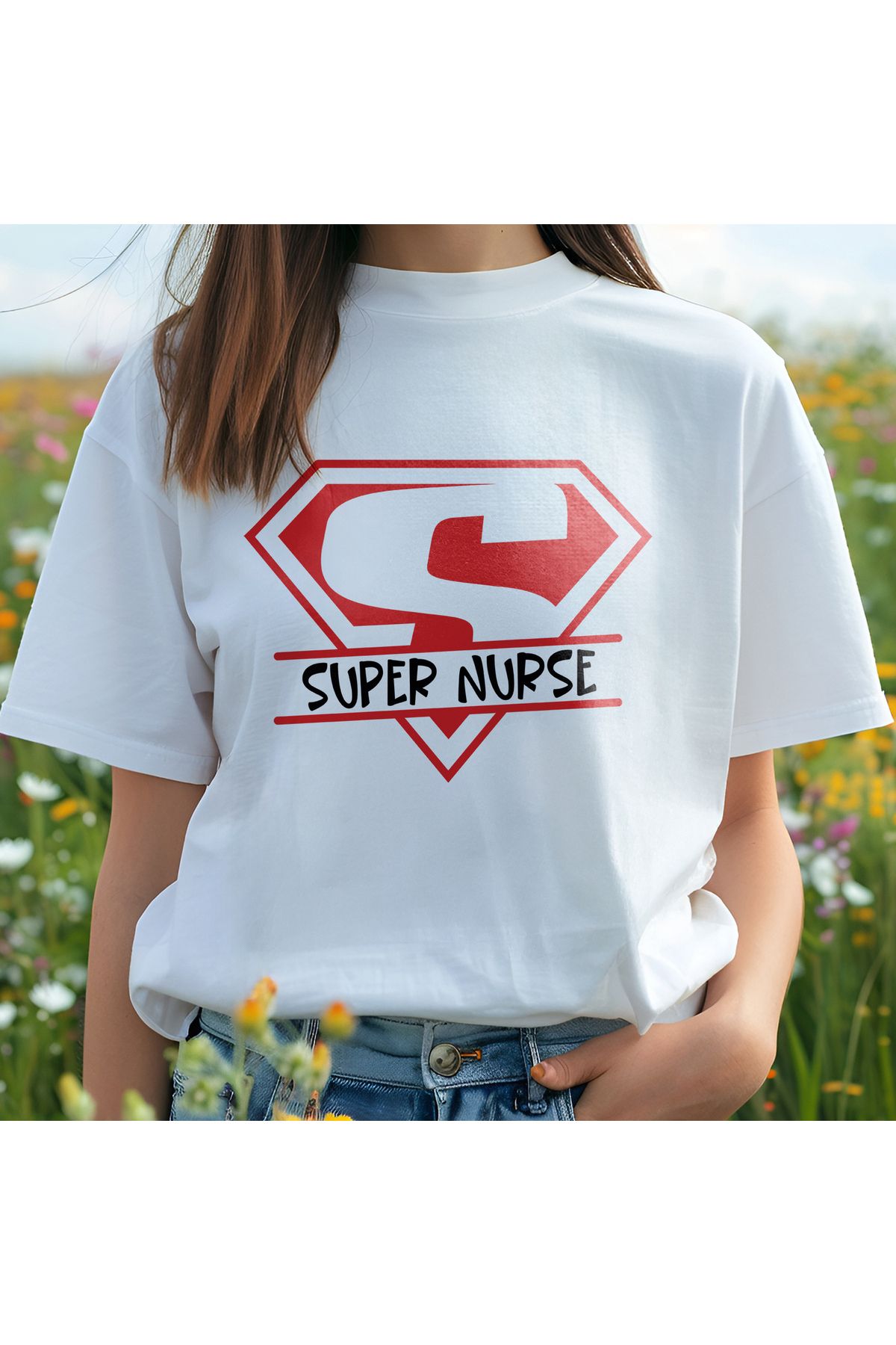 giftkonsept Super Nurse Hemşire Hediyelik %100 Pamuklu Regular Beyaz Tişört