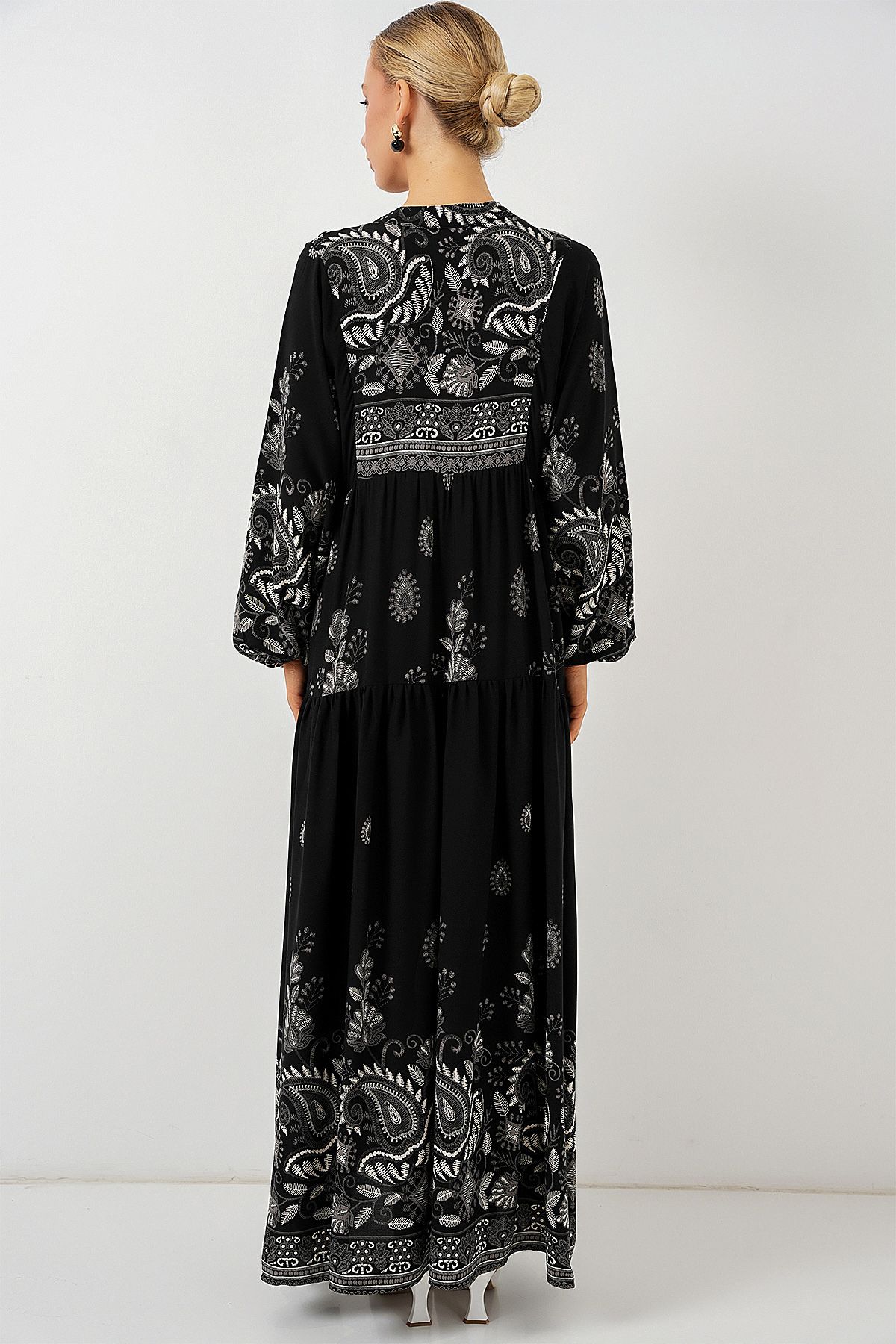 Bigdart-2423 Rochie Hijab cu model autentic - Negru - Alb 1 6