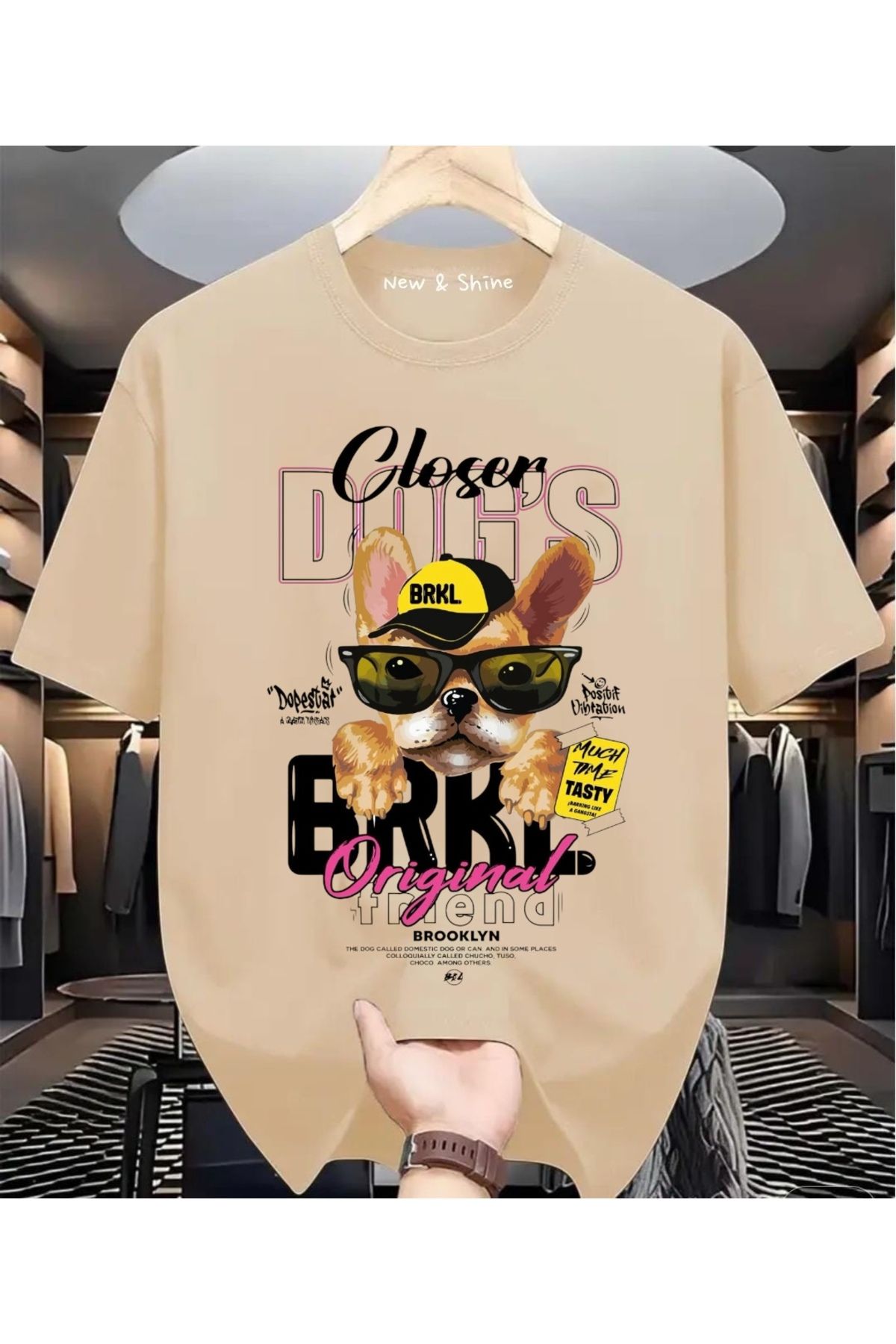New Shine Köpek Baskılı Oversize T-Shirt