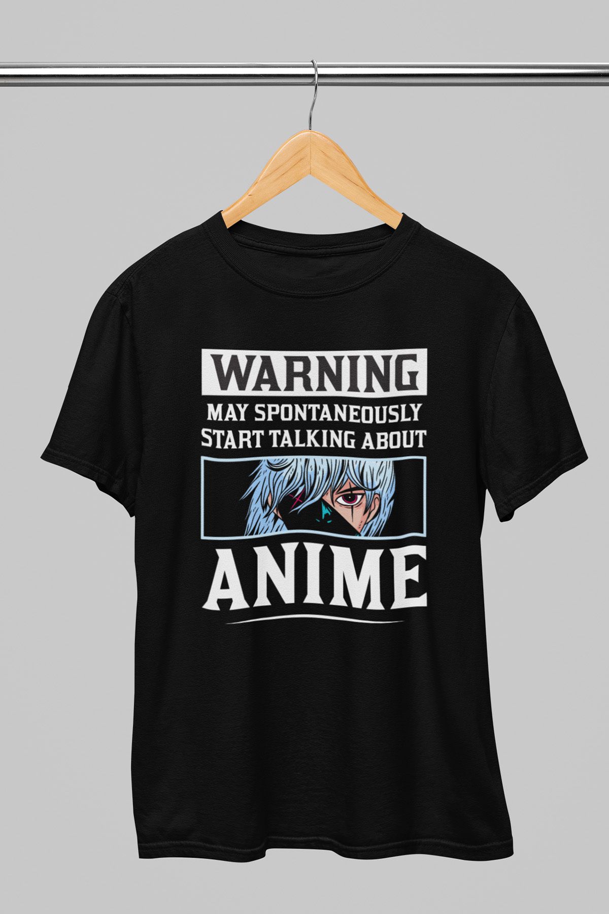 giftkonsept Warning May Spontaneously Start Talking About Anime Hediyelik %100 Pamuklu Regular Siyah Tişört