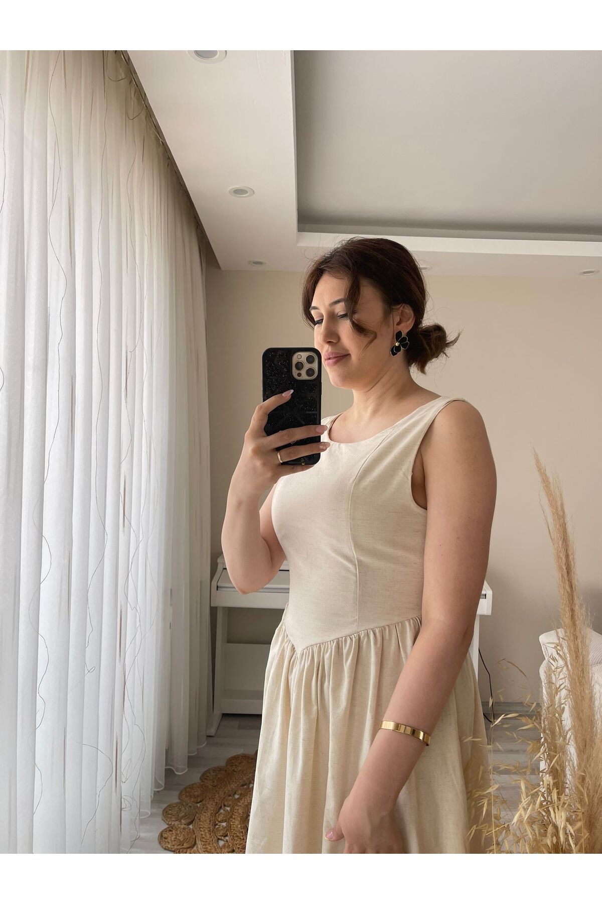 MODA LUNEANDCO Rosalinda Taş Rengi Sırt Detaylı Elbise