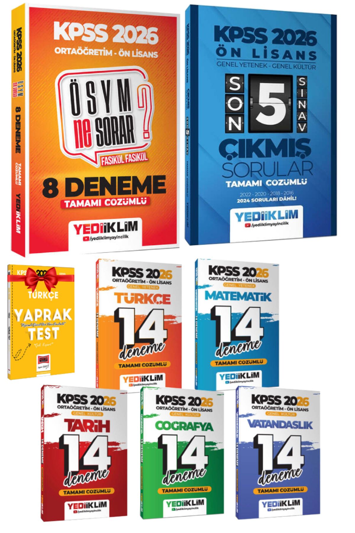 Yediiklim Yayınları 2026 Yediiklim KPSS Ortaöğretim Ön Lisans Deneme+Ön Lisans Çıkmış Sorular+KPSS Deneme Seti
