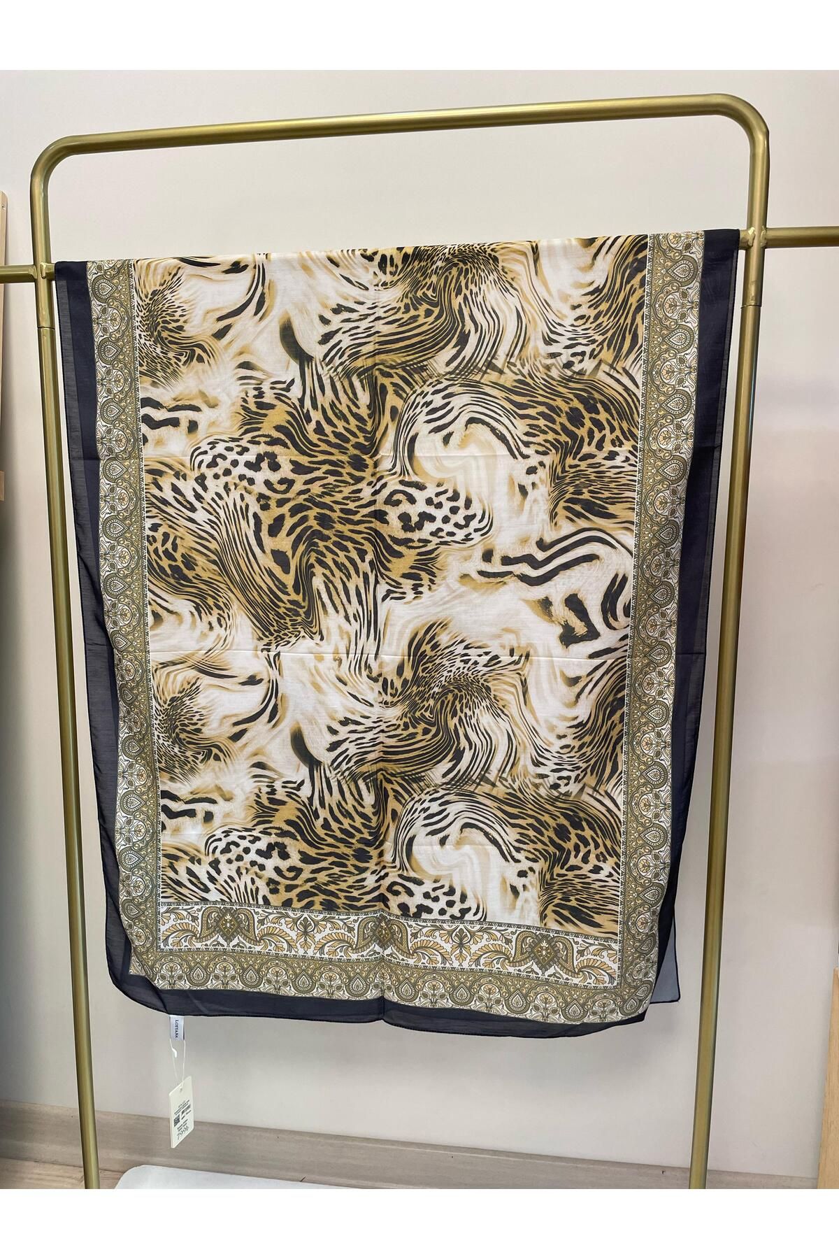 MENESSA Pamuk Vual Leopar Desen Şal