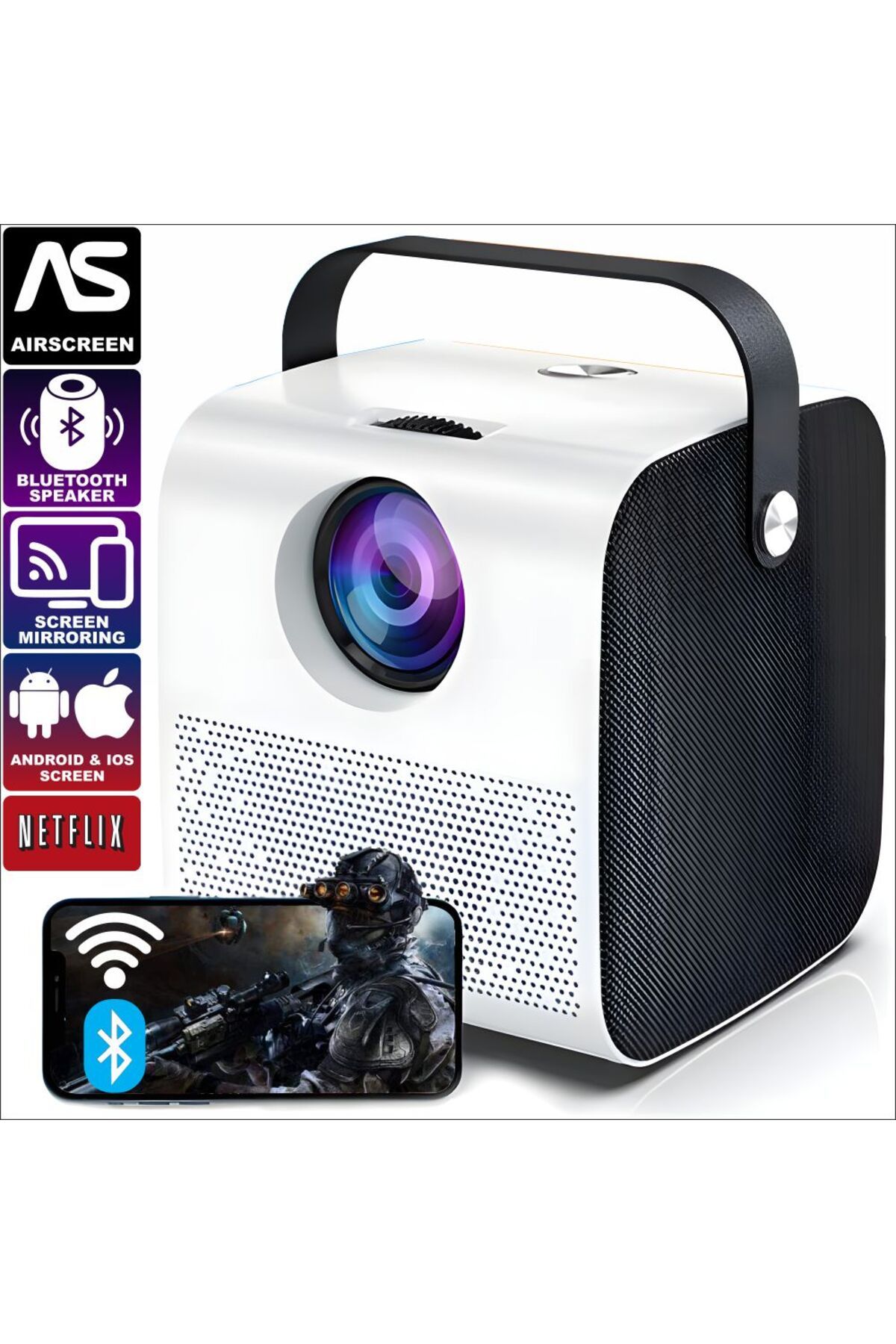 Linomag-Mini WiFi Bluetooth Projector, 720p HD, 4000 Lumens, HDMI, Screen Mirroring for Android/iOS 1