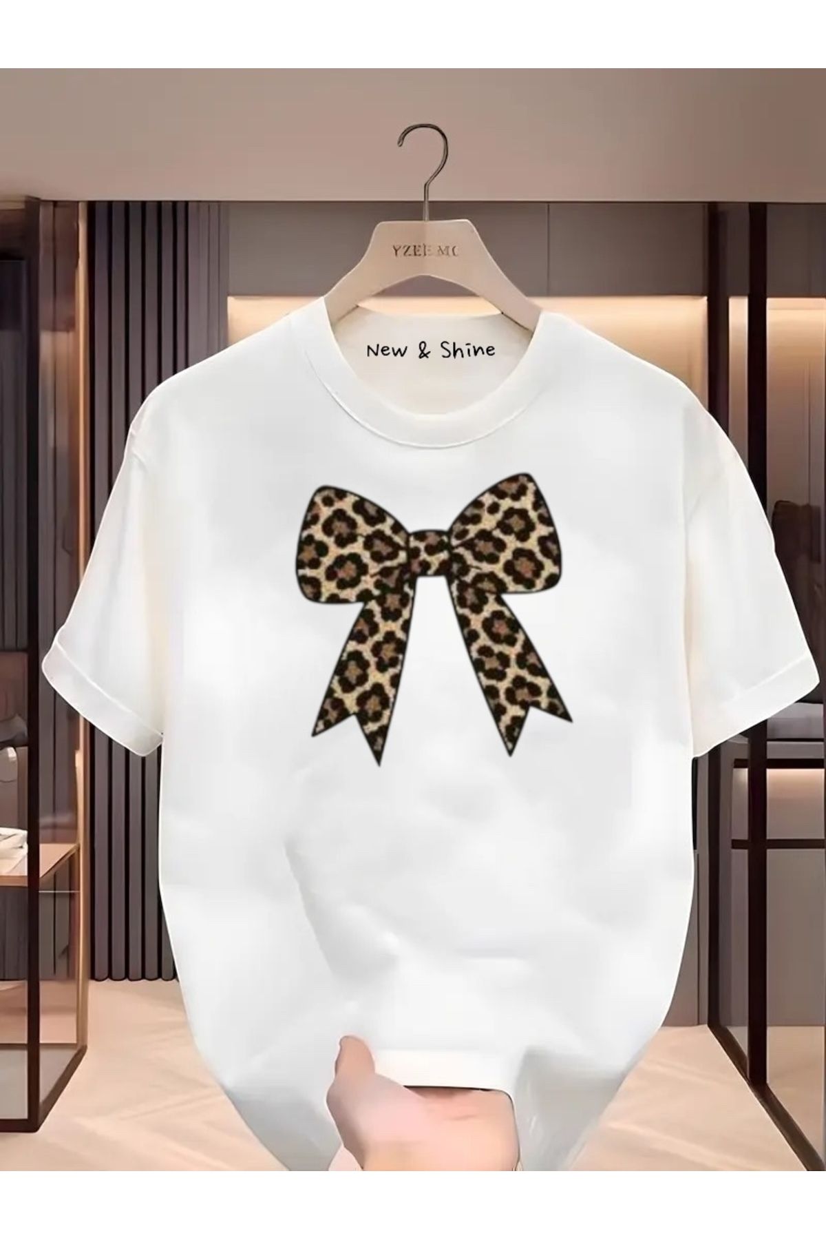 New Shine Fiyonk Leopar Baskılı Oversize T-Shirt