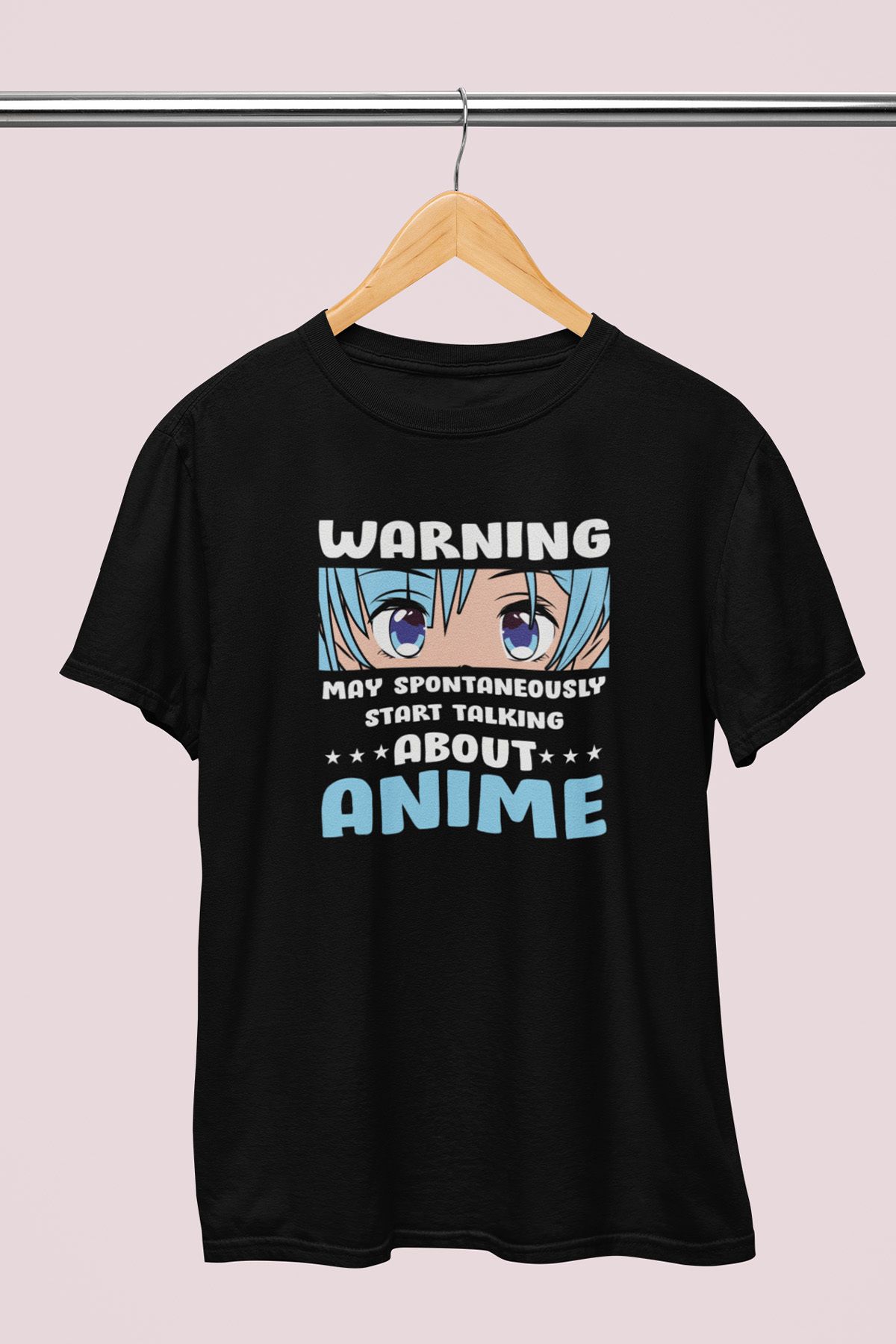 giftkonsept Warning May Spontaneously Start Talking Anime Hediyelik %100 Pamuklu Regular Siyah Tişört