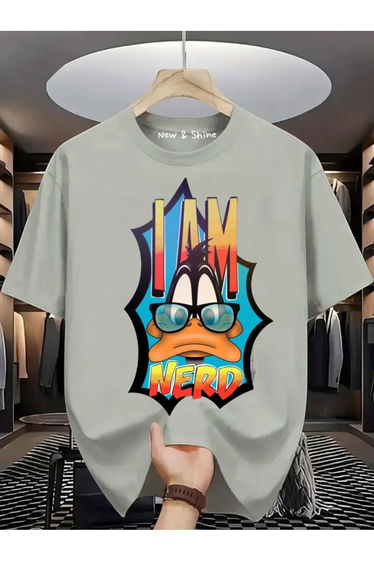 New Shine I'm Nerd Duffy Duck Baskılı Oversize T-Shirt