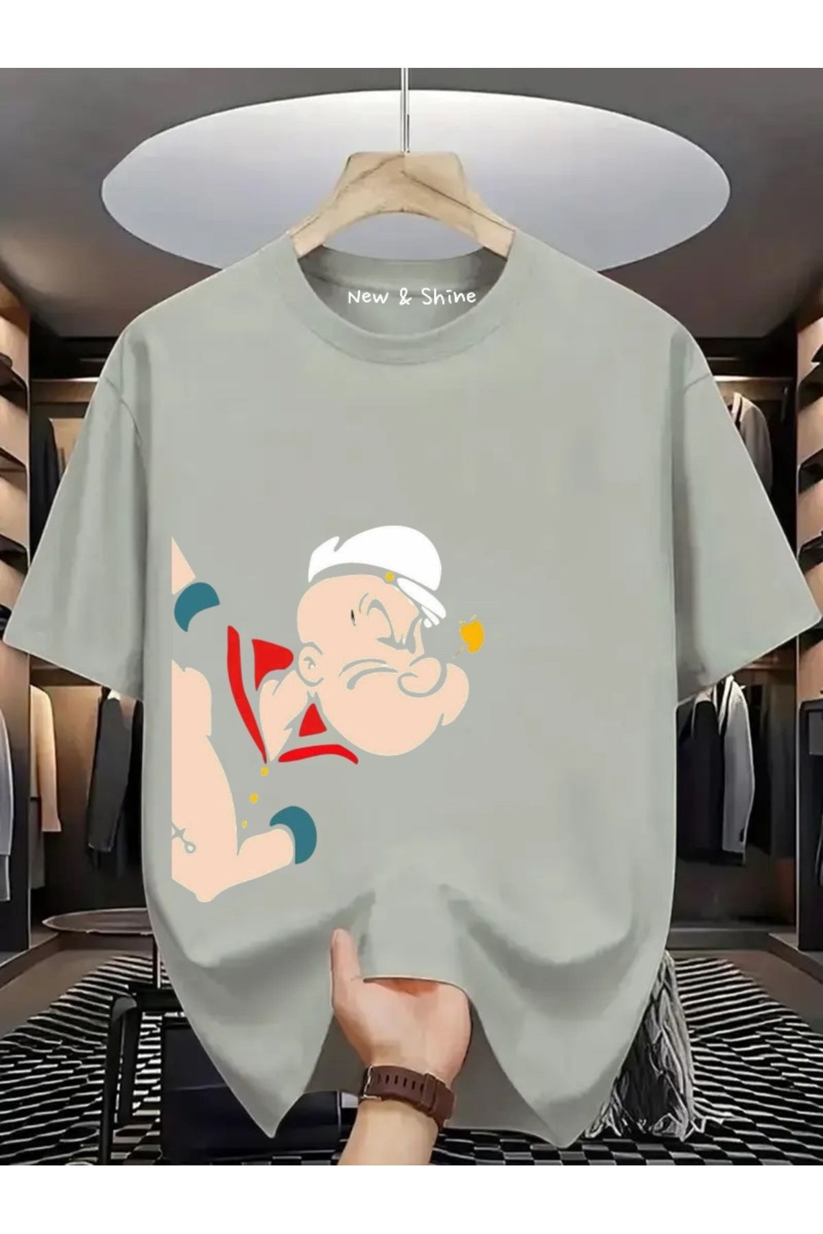 New Shine Temel Reis Yanda Baskılı Oversize T-Shirt