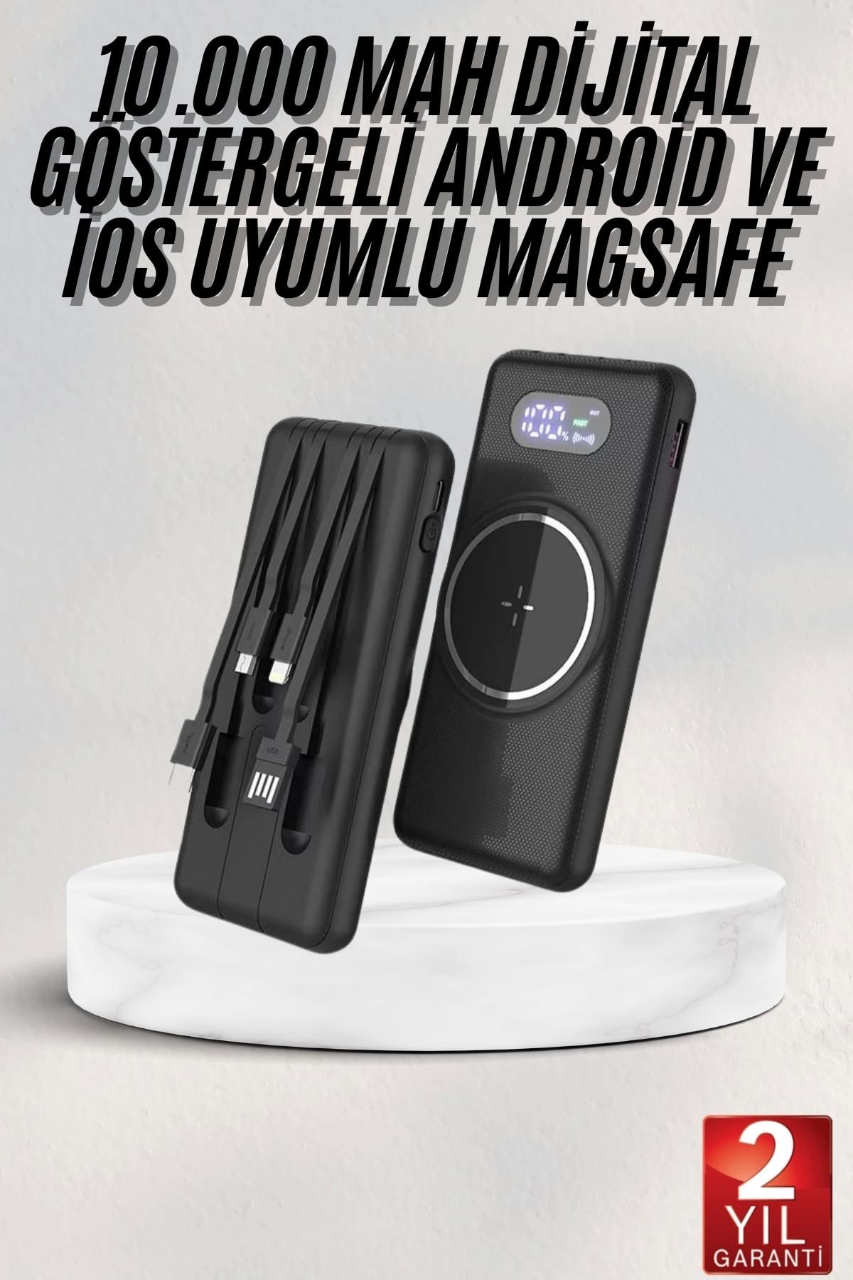 Heez Wireless Powerbank 10000 Mah LED Ekranlı Dahili Kablolu Hızlı Şarj