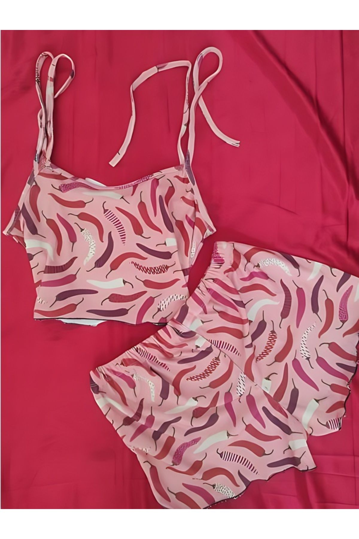 PEMBİŞ HOMEWEAR ASKILI ŞORT TAKIMI KOD İRK5