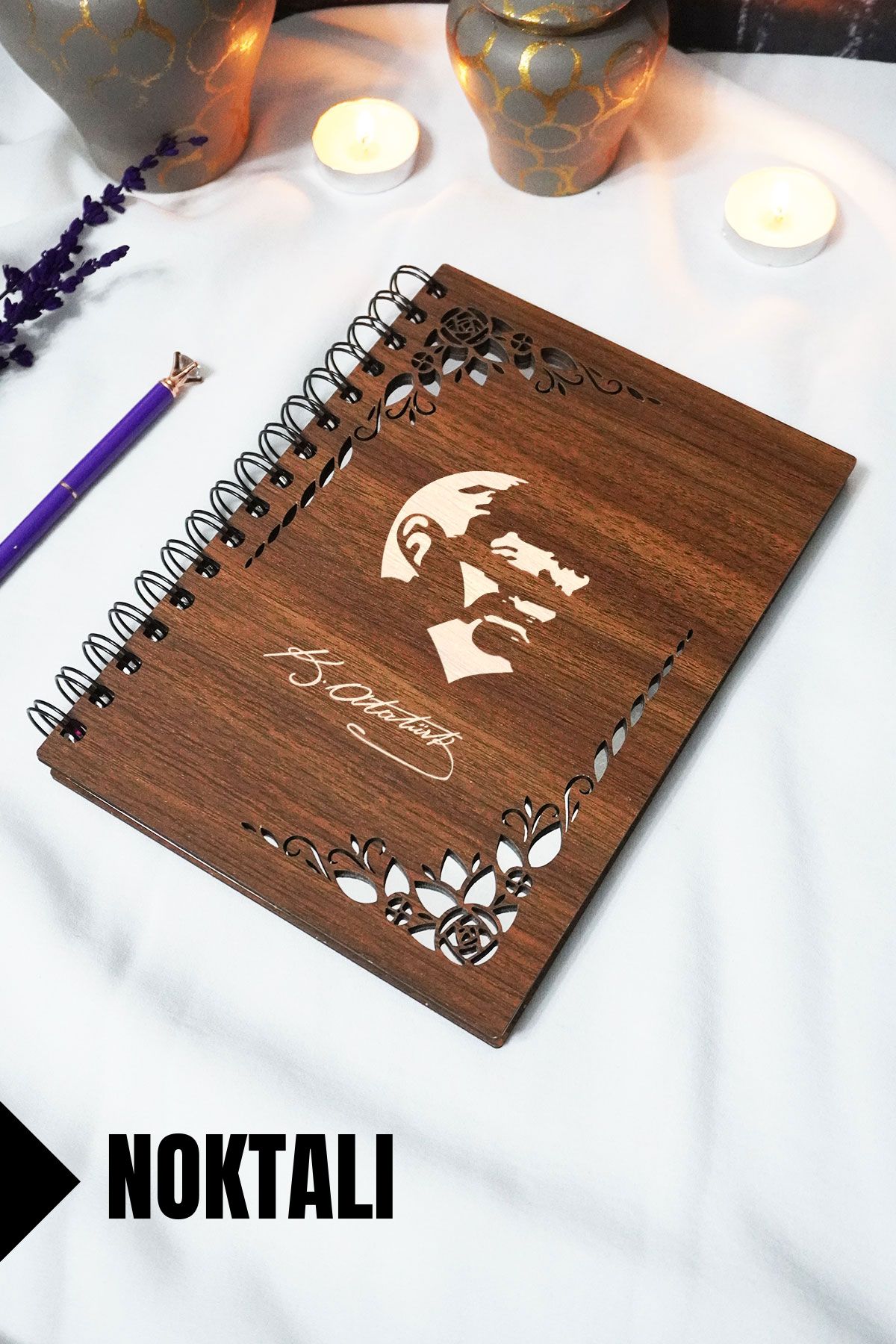 markcat Mustafa Kemal Atatürk Ahşap Kapaklı Defter - Çizgili Defter - 60 yaprak (120 sayfa) - A5 15x21 cm
