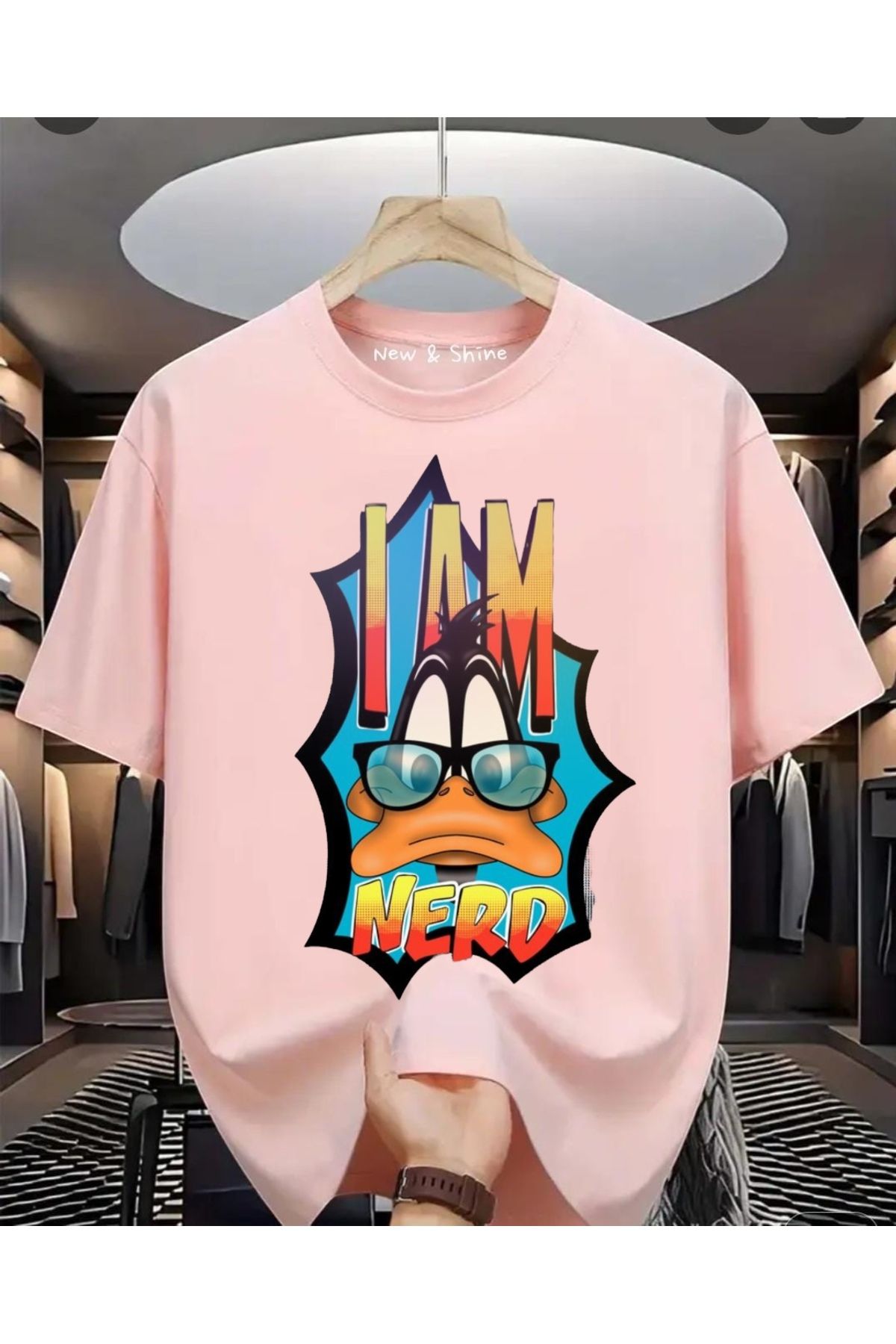 New Shine I'm Nerd Duffy Duck Baskılı Oversize T-Shirt