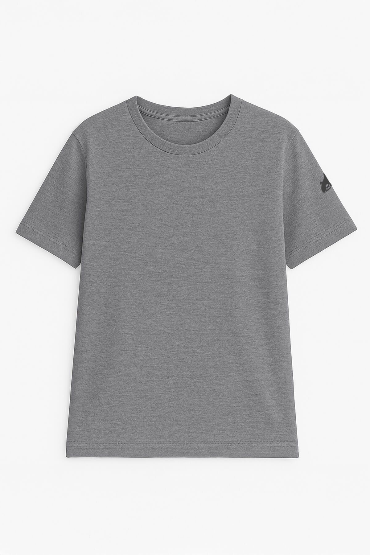 MARKAPIA WOMAN Kadın Bisiklet Yaka Basic Düz Kısa Kollu Gri T-shirt