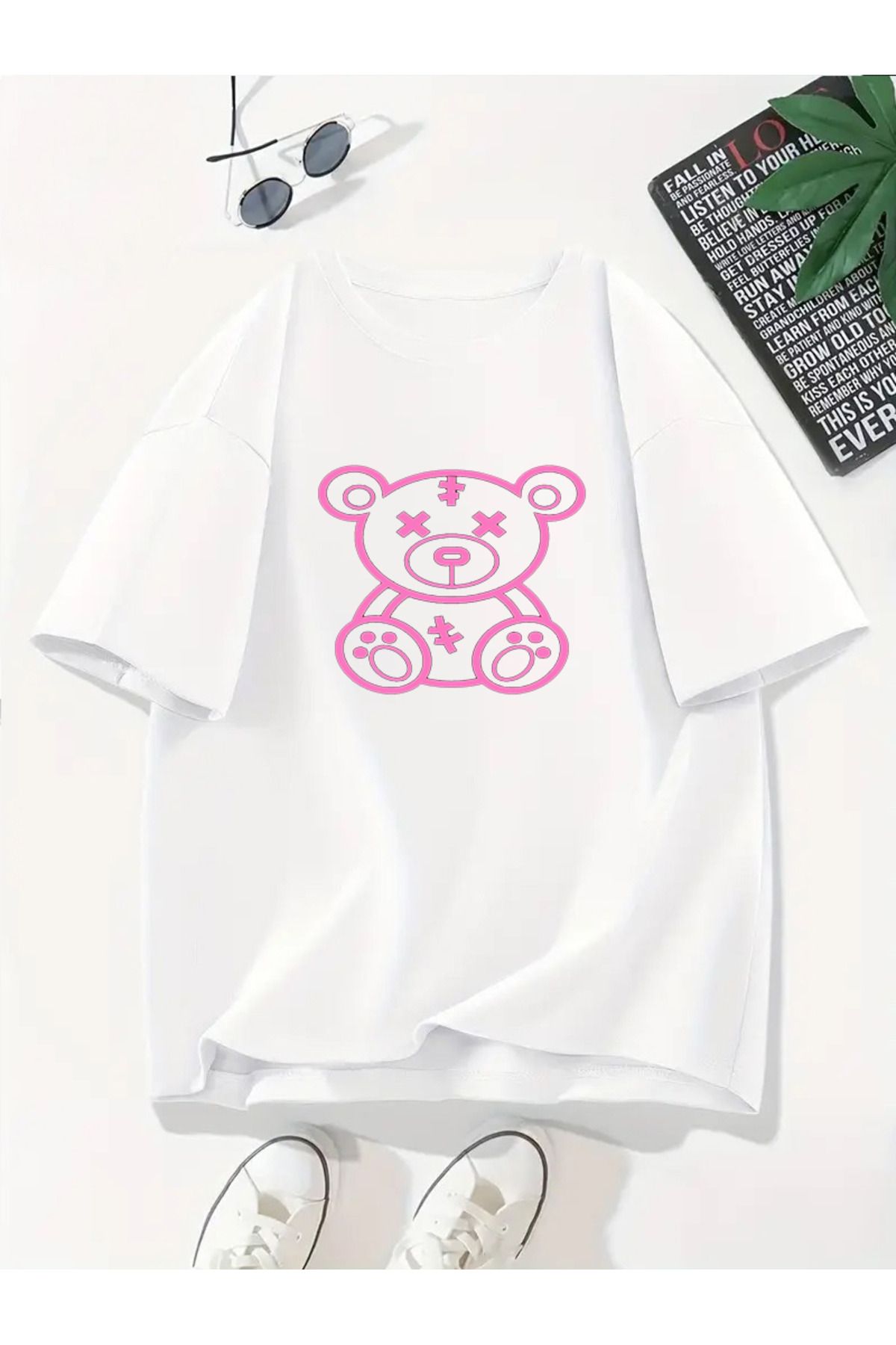 MODA Unisex Oversize Kalıp Bear Baskılı T-Shirt