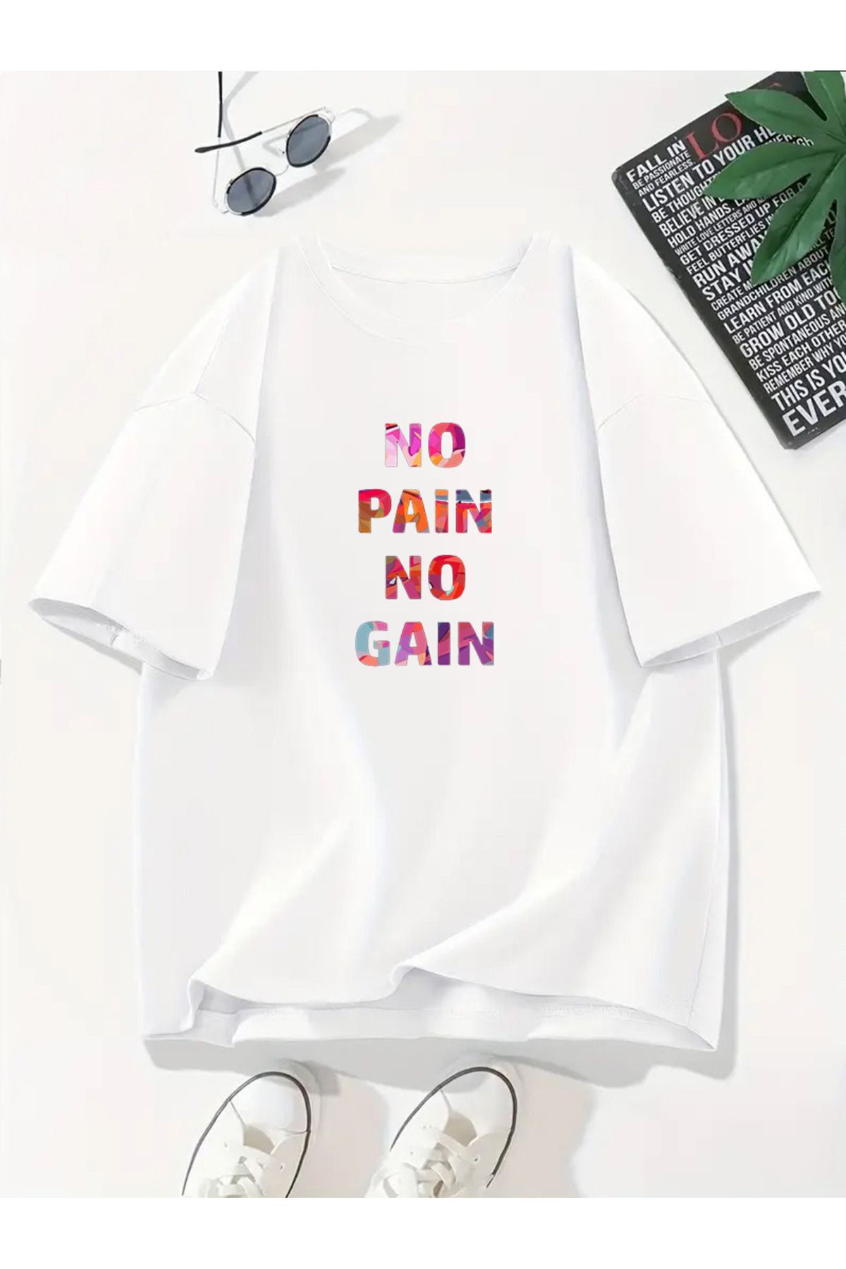 MODA Unisex Oversize Kalıp No Pain No Gain Baskılı T-Shirt