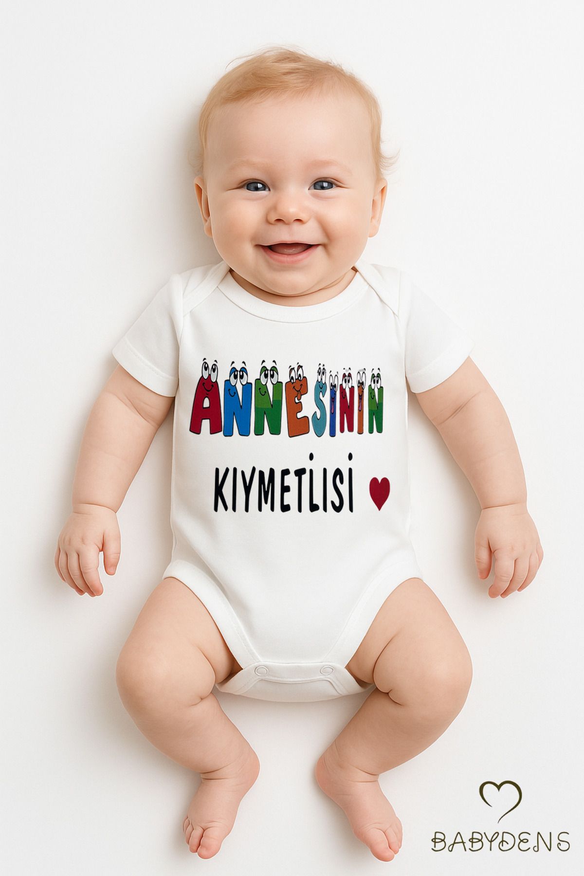 BABYDEN'S Annesinin Kıymetlisi Yazılı Çıtçıtlı Bebek Body Tulum | %100 Pamuk Kısa Kollu Zıbın | 0-3 Ay - 24 Ay